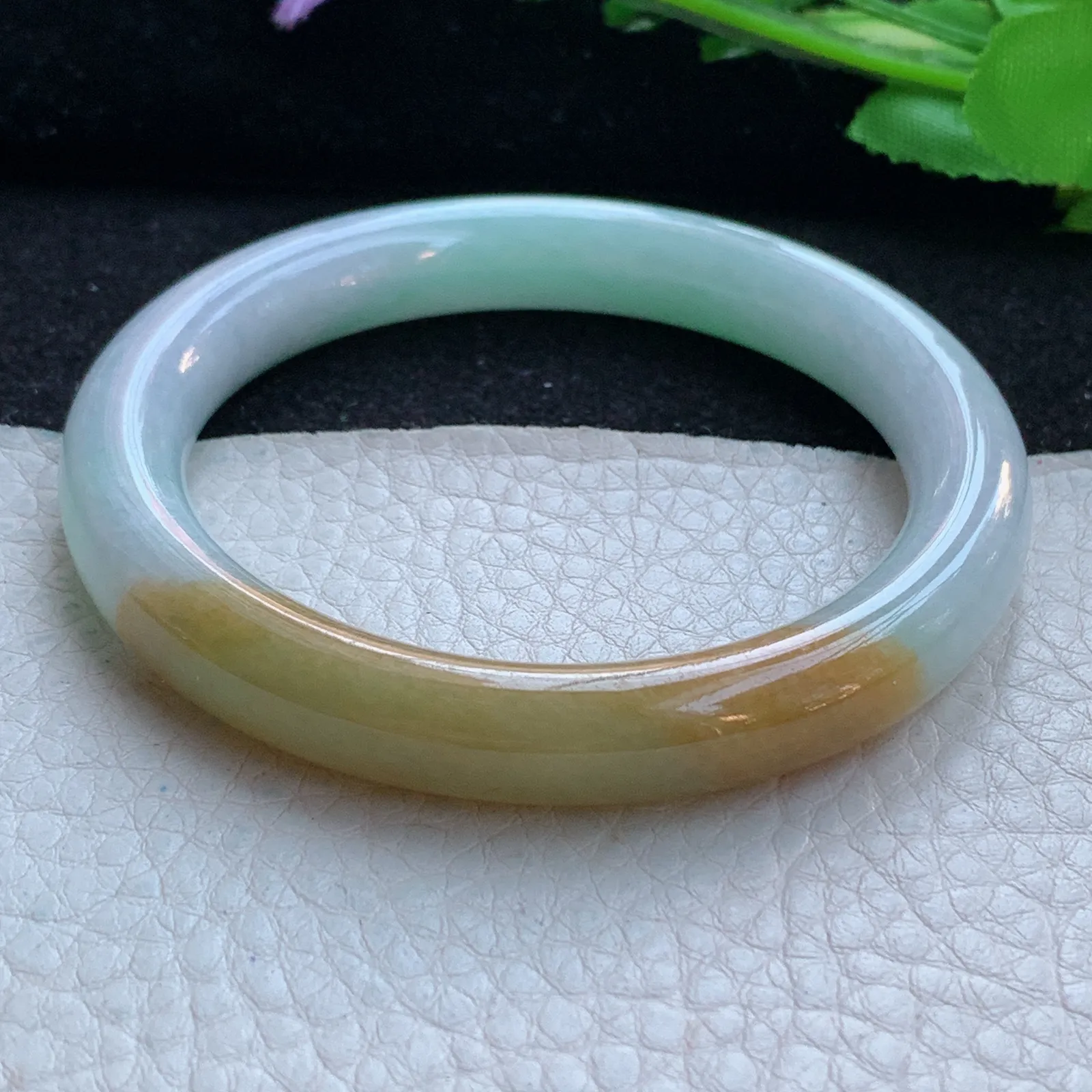 mq自然光54.5*9.5*9美人镯 缅甸翡翠a货玉手镯三彩圆条珠宝玉手环