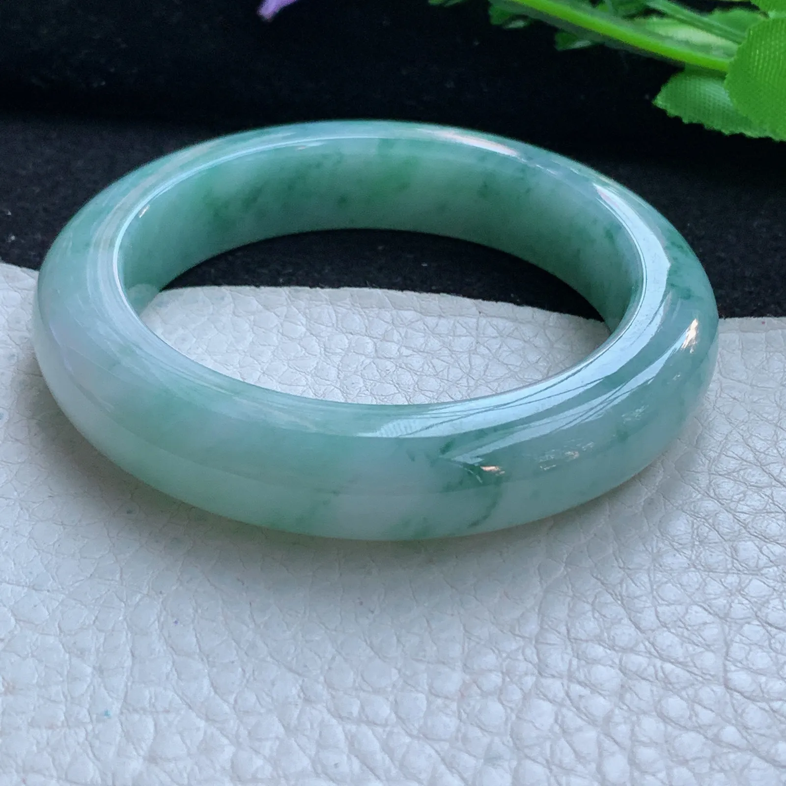 js自然光54*12.8*9.6平安镯 缅甸翡翠a货玉手镯飘花厚装宽边珠宝玉手环