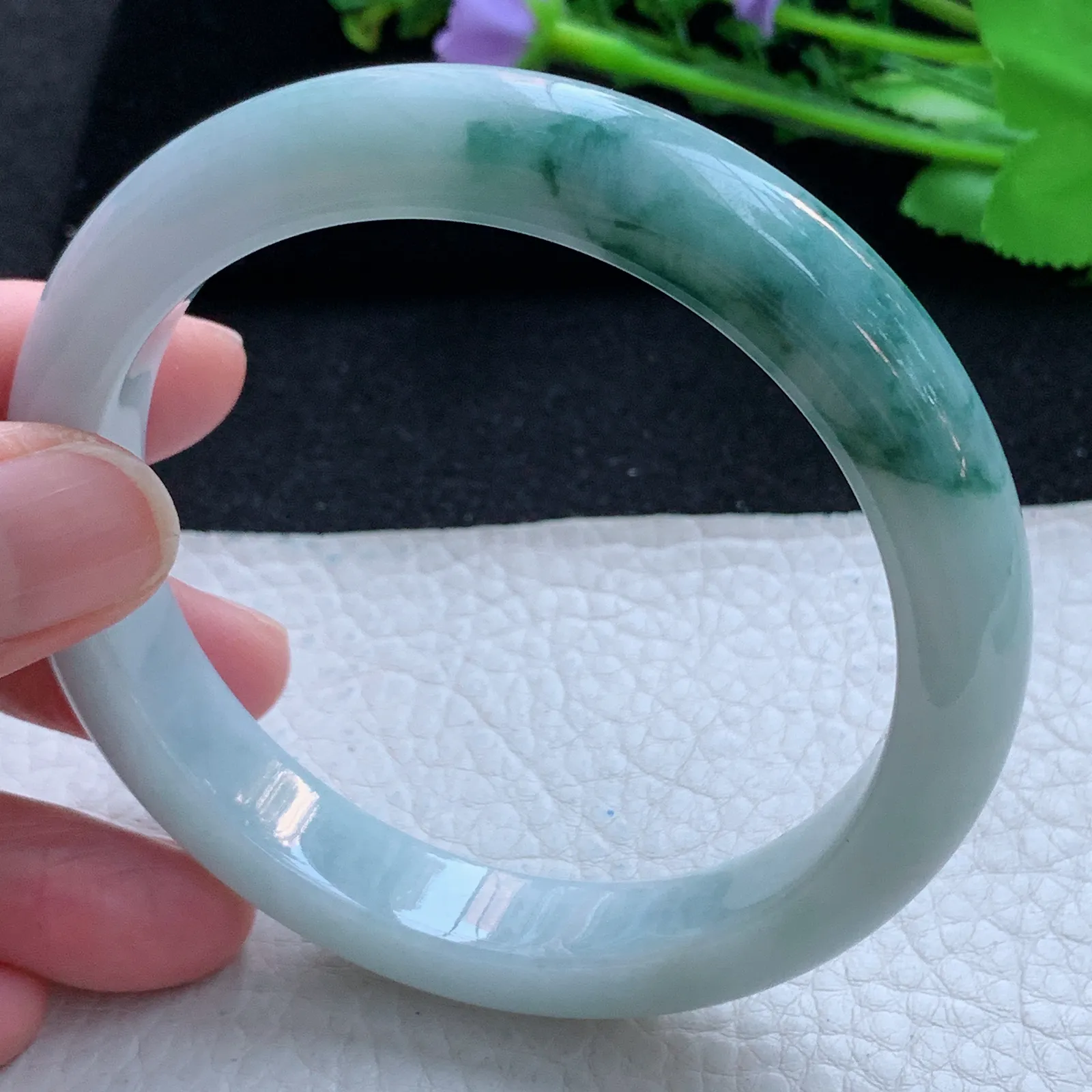 xc大圈口62*11.6*9平安镯 缅甸翡翠a货玉手镯飘花大气宽边珠宝玉手环