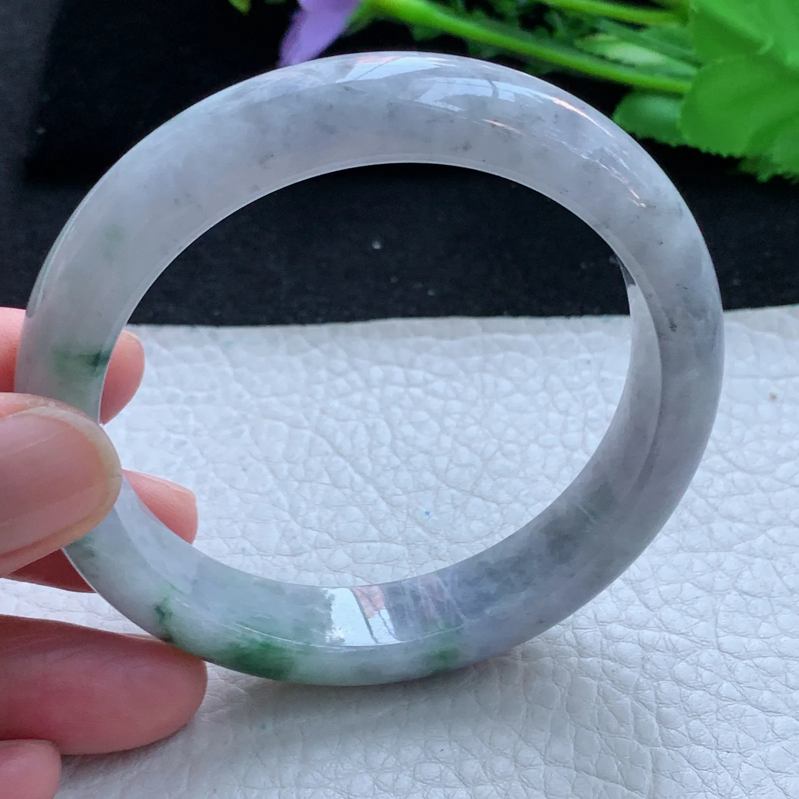 xc自然光57.8*12.8*8.3平安镯 缅甸翡翠a货玉手镯飘花宽边珠宝玉手环