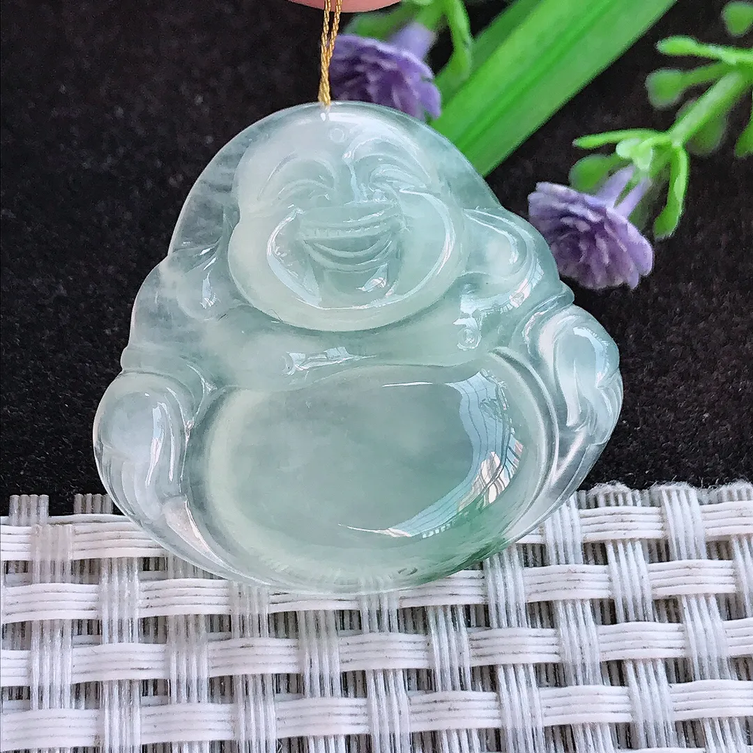 天然a货翡翠31.5/34.4/6.5老坑冰种果冻胶飘花佛公吊坠翡翠玉挂件