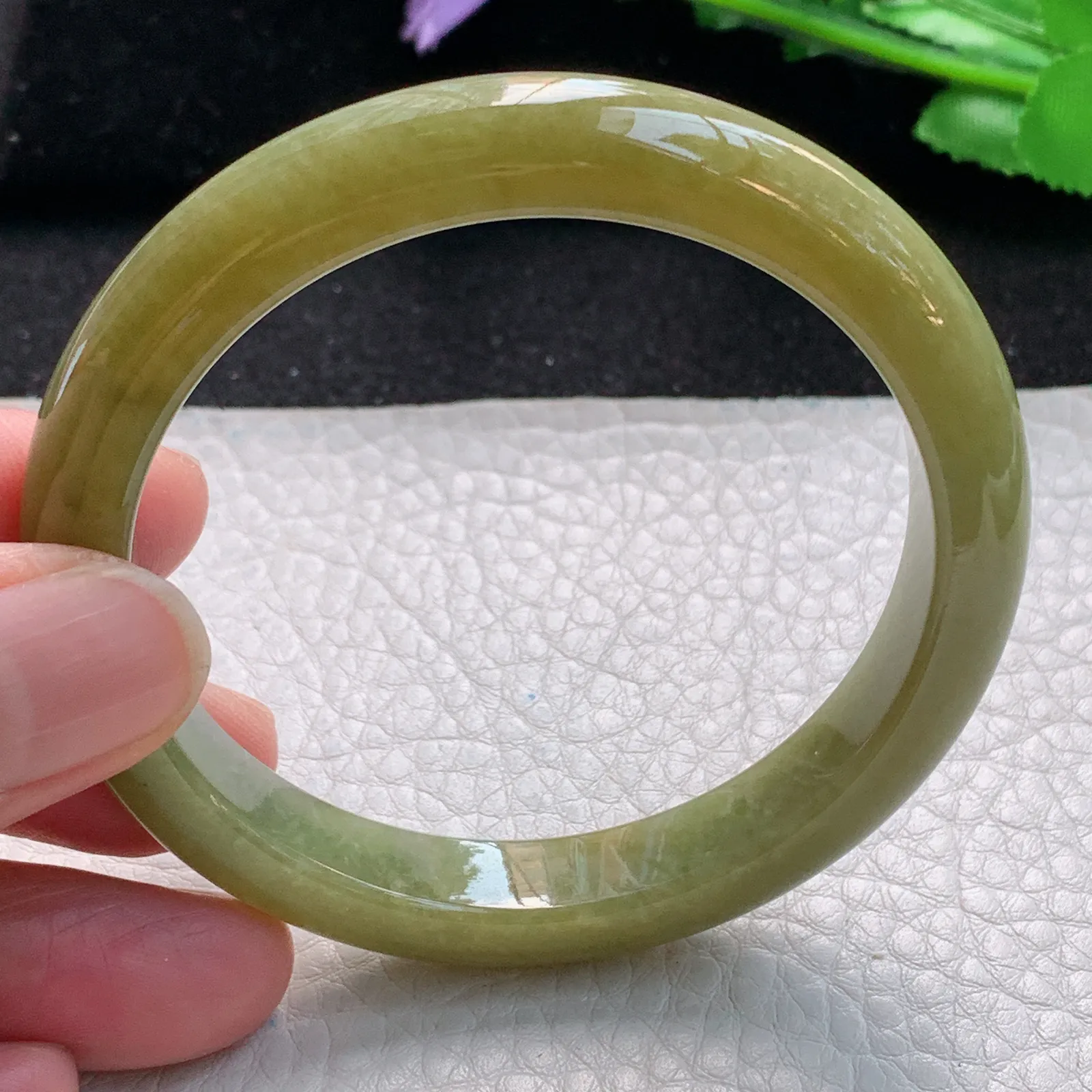 z自然光54.5*10*7.6平安镯 缅甸翡翠a货玉手镯冰黄秀气宽边珠宝玉手环