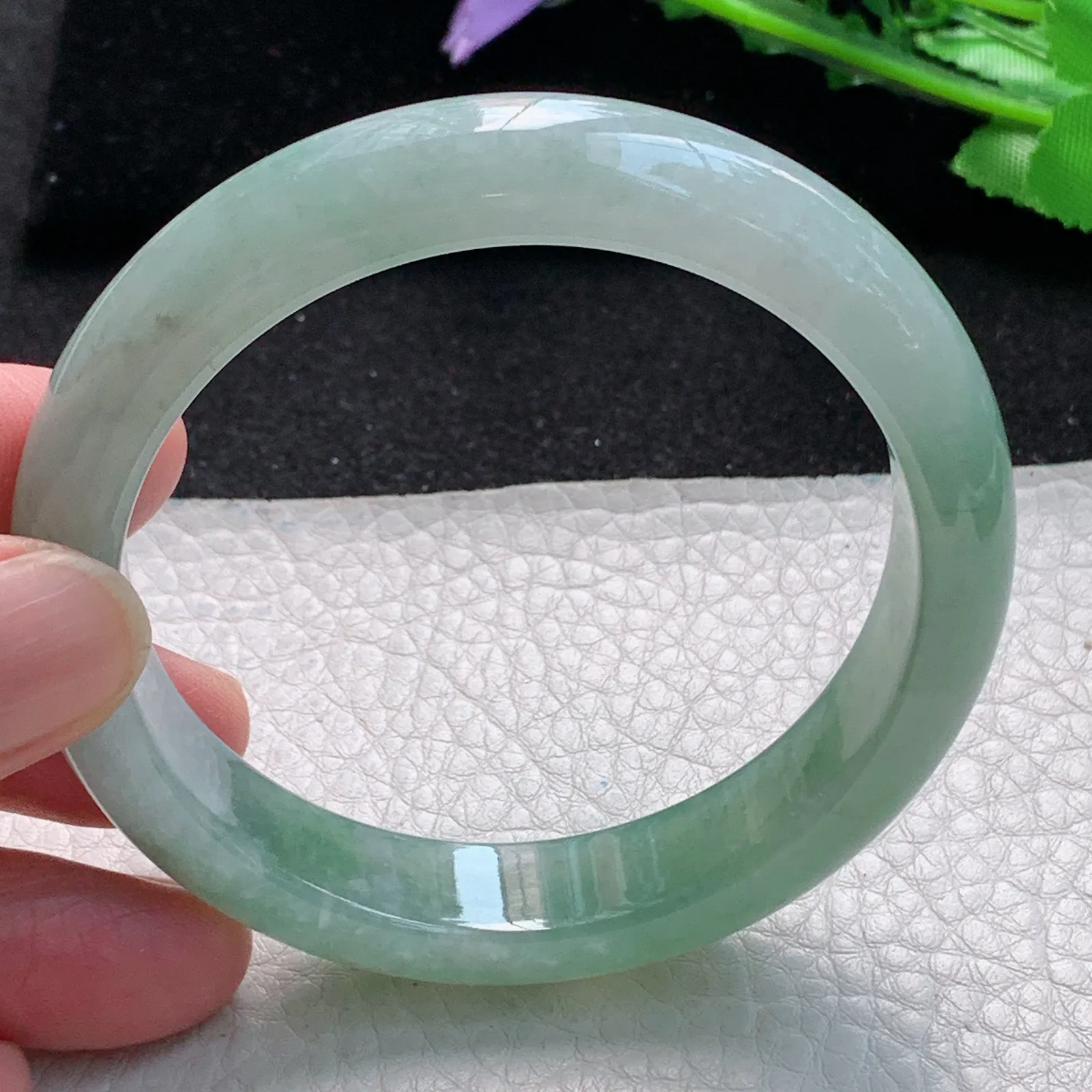 z自然光56.5*12.6*8平安镯 缅甸翡翠a货玉手镯冰胶清新宽边珠宝玉手环