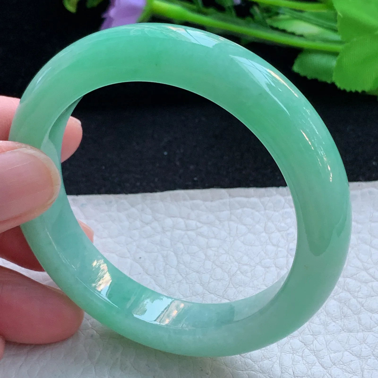 js自然光53.5*12*9.5平安镯 缅甸翡翠a货玉手镯冰阳宽边玉手环