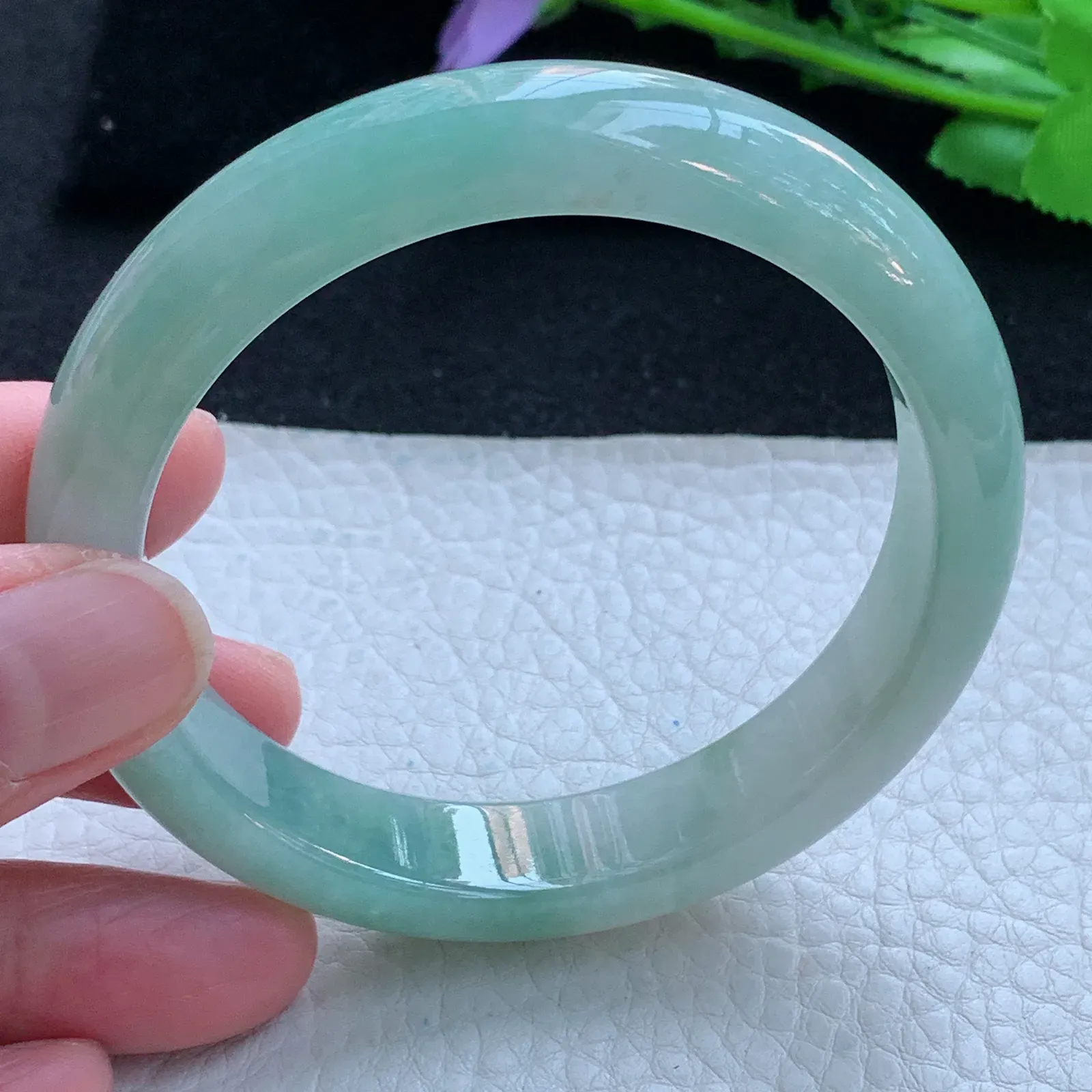 yh自然光55*12.8*8平安镯 缅甸翡翠a货玉手镯冰蓝宽边玉手环