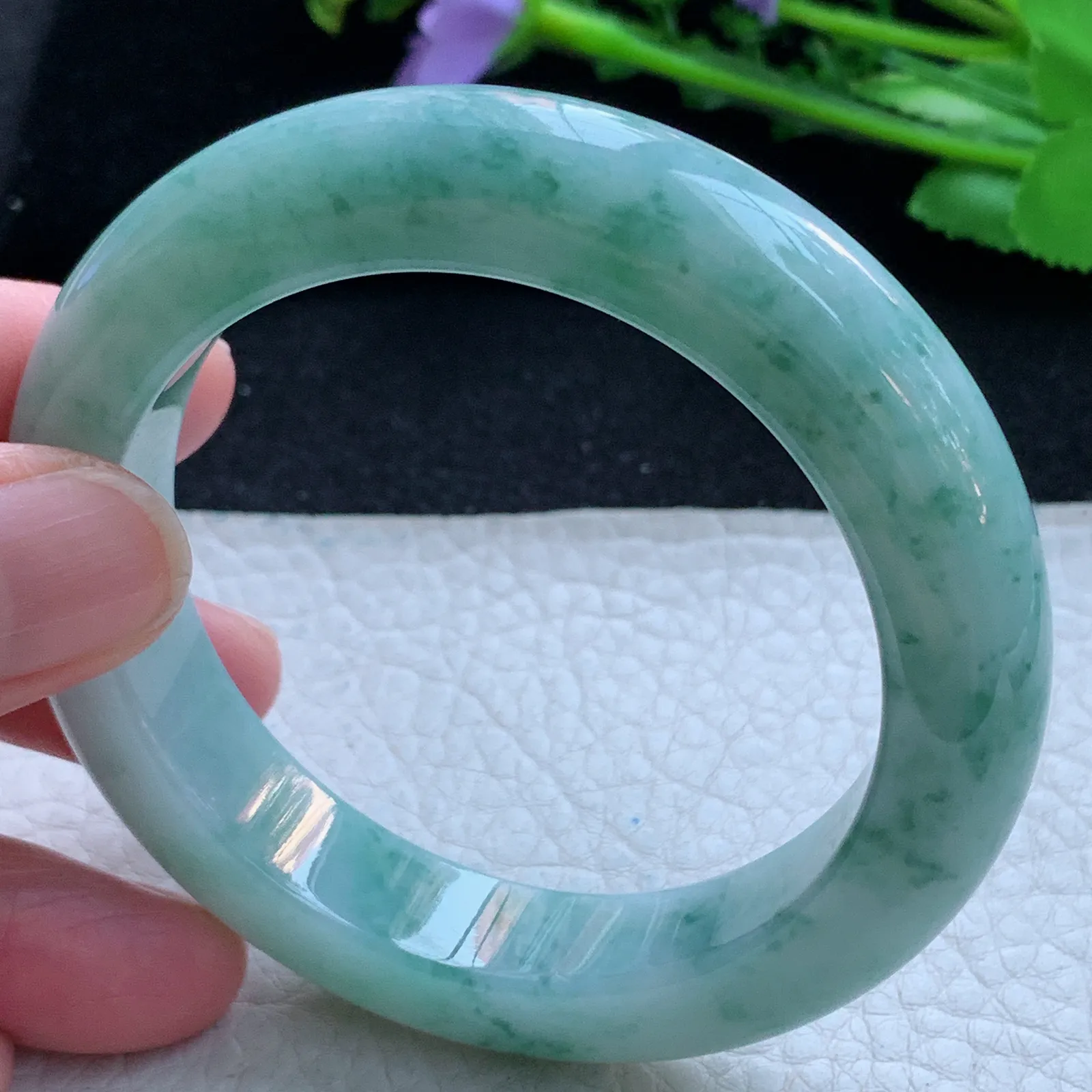 js自然光54*12.8*9.6平安镯 缅甸翡翠a货玉手镯飘花厚装宽边珠宝玉手环