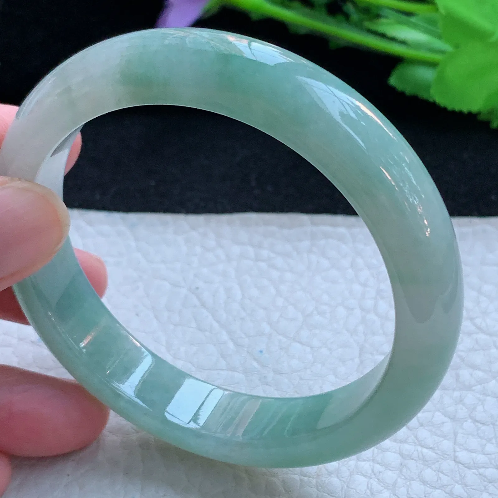 yh自然光55*12.8*8平安镯 缅甸翡翠a货玉手镯冰蓝宽边玉手环