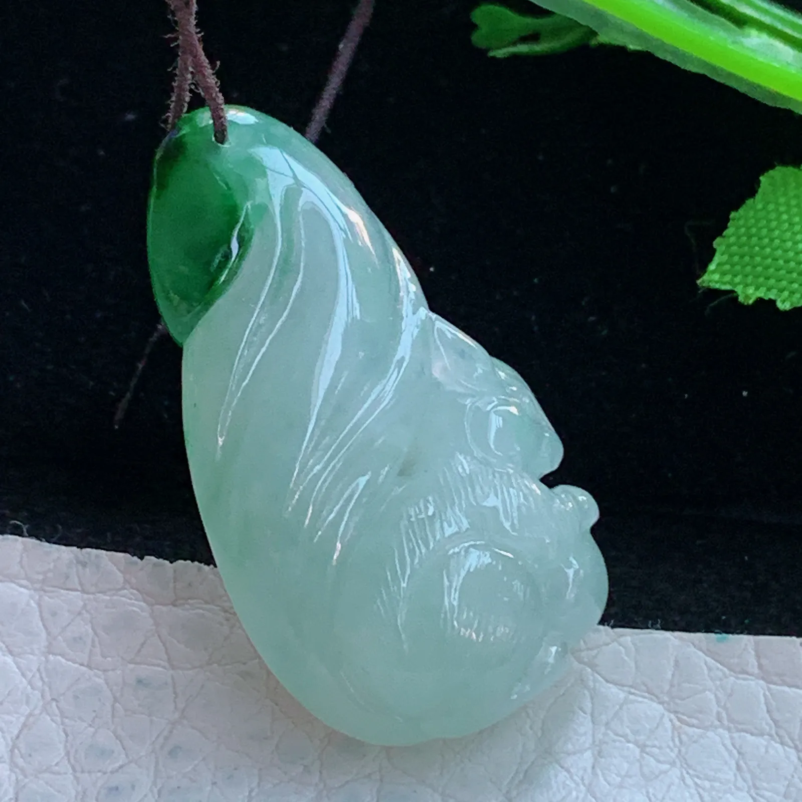 lz自然光34*19.6*10.2缅甸翡翠精雕联明伶俐九尾孤玉吊坠 玉挂件