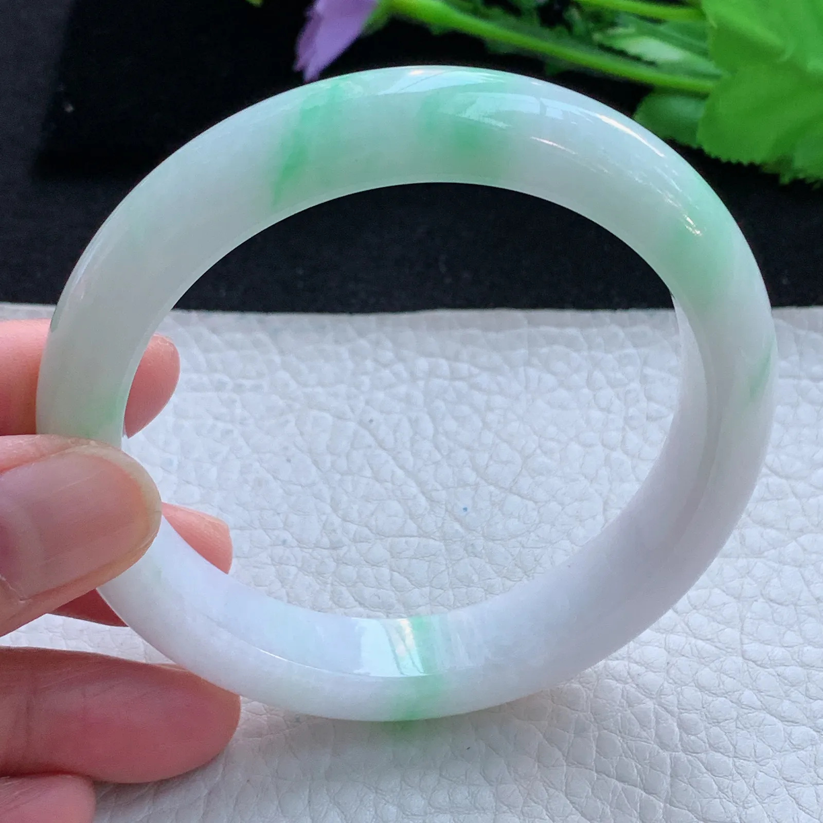 yh大圈口60*12*8.6平安镯 缅甸翡翠a货玉手镯飘阳绿宽边玉手环