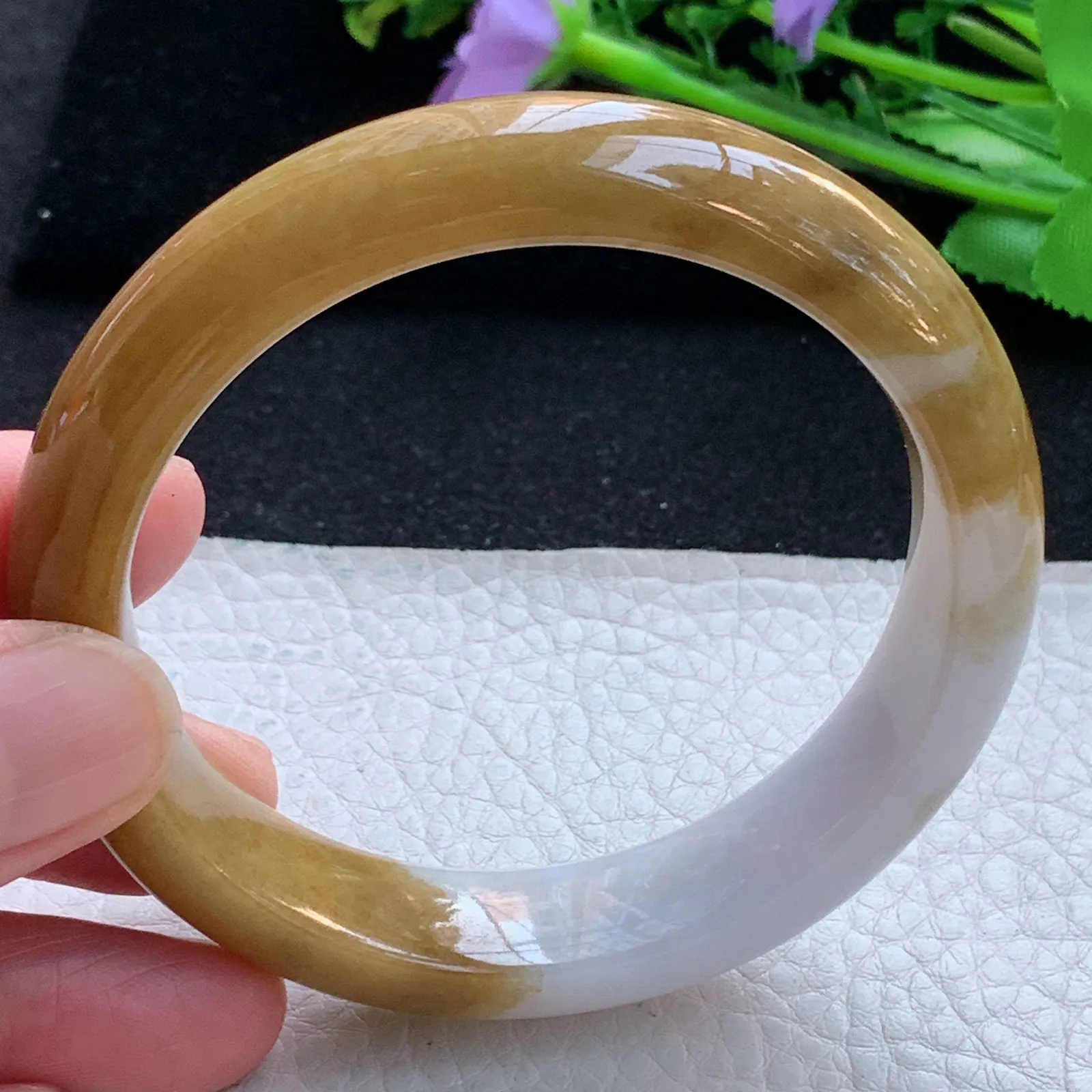 mq自然光58*14.3*8.5平安镯 缅甸翡翠a货玉手镯双彩宽边珠宝玉手环