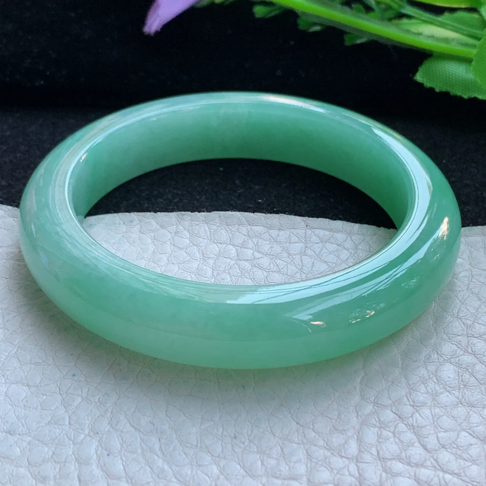 js自然光53.5*12*9.5平安镯 缅甸翡翠a货玉手镯冰阳宽边玉手环