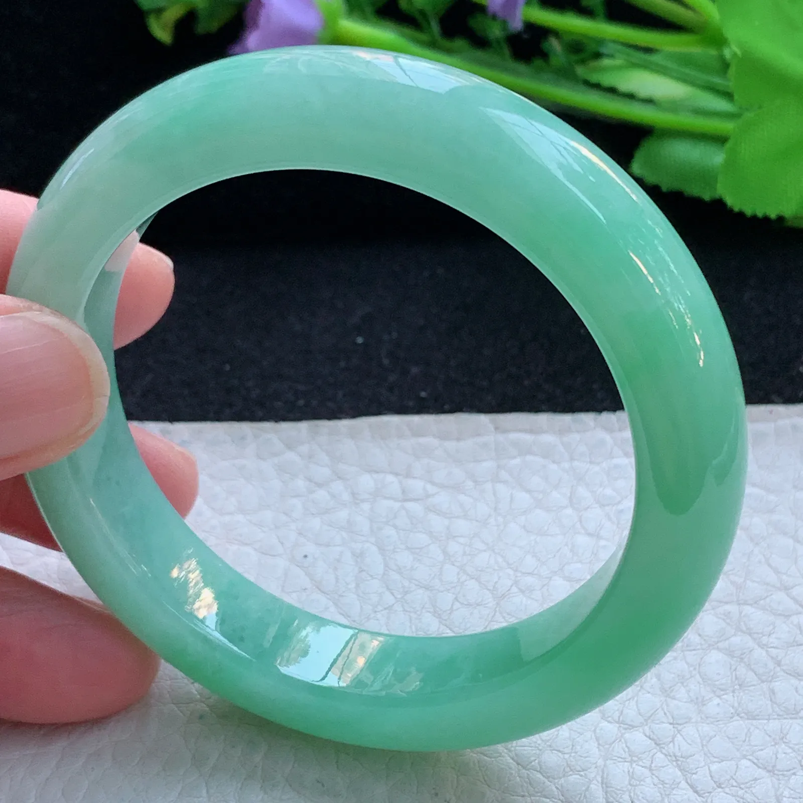 js自然光53.5*12*9.5平安镯 缅甸翡翠a货玉手镯冰阳宽边玉手环