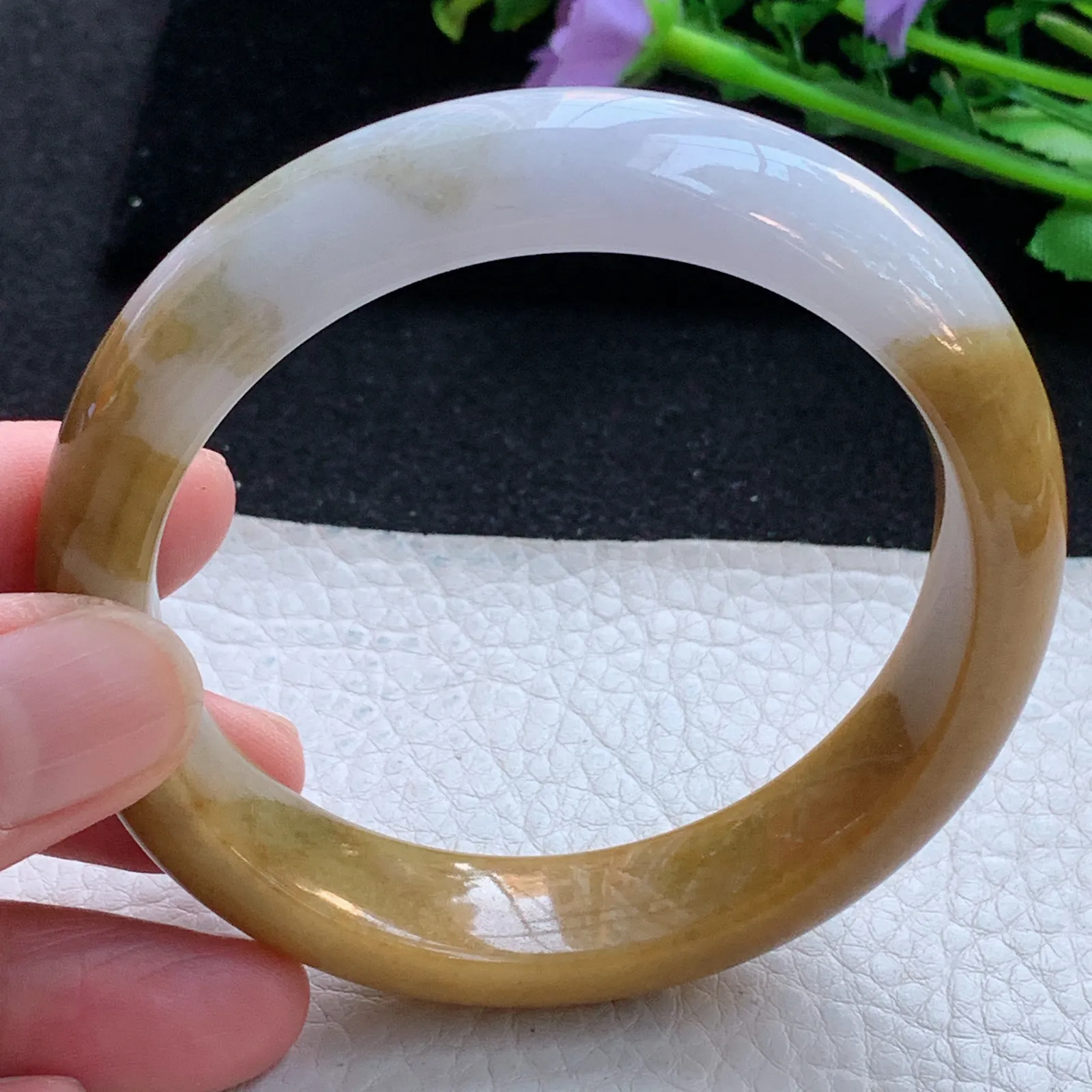 mq自然光58*14.3*8.5平安镯 缅甸翡翠a货玉手镯双彩宽边珠宝玉手环