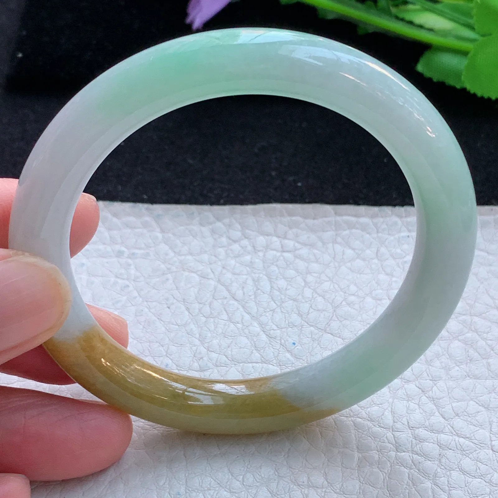 mq自然光54.5*9.5*9美人镯 缅甸翡翠a货玉手镯三彩圆条珠宝玉手环