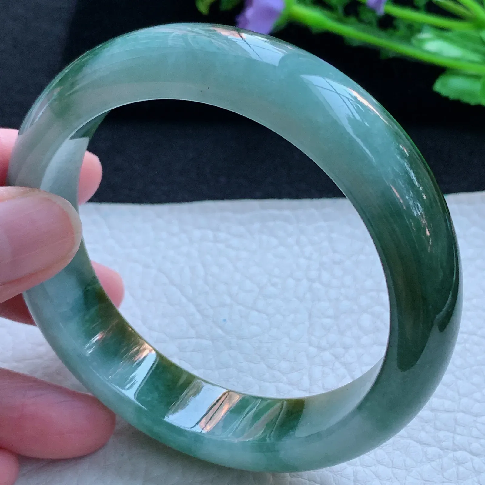 jx大圈口63*16*9.3轮胎镯 缅甸翡翠a货玉手镯飘双彩厚装宽边玉手环