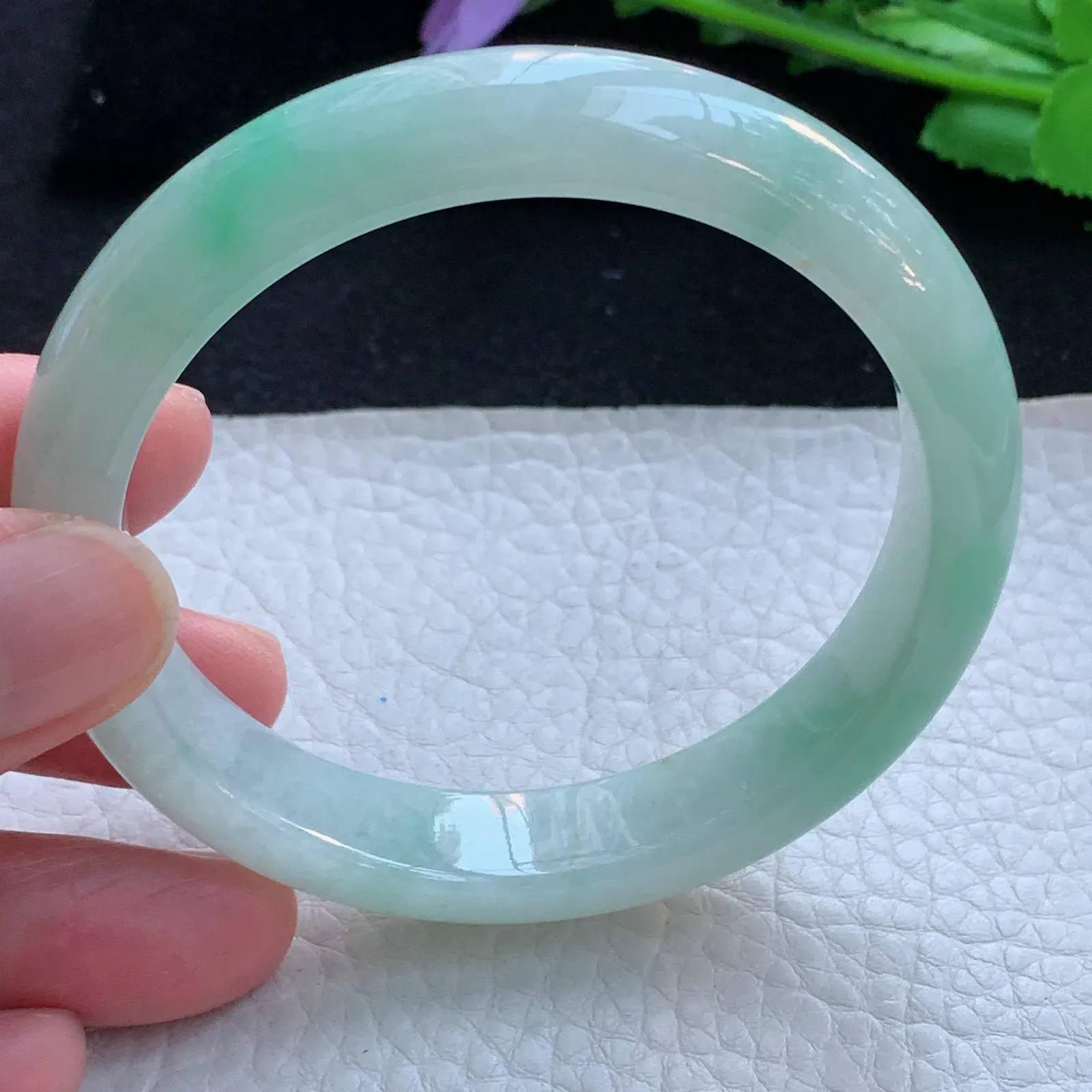 xx自然光57.5*12*7.8平安镯 缅甸翡翠a货玉手镯清爽飘绿宽边玉手环