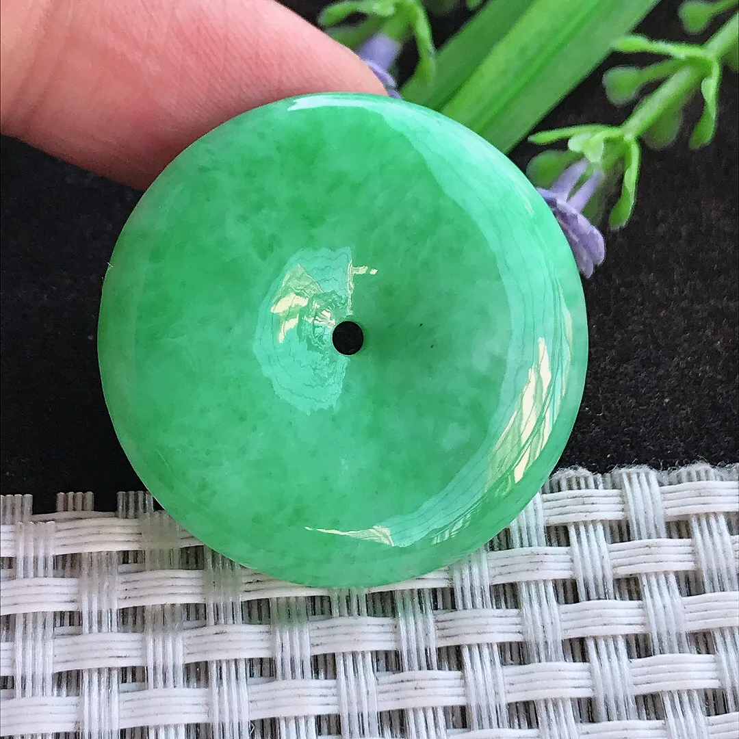 天然a货翡翠32.8/5.5老坑精美满绿阳绿平安扣吊坠翡翠玉扣挂件