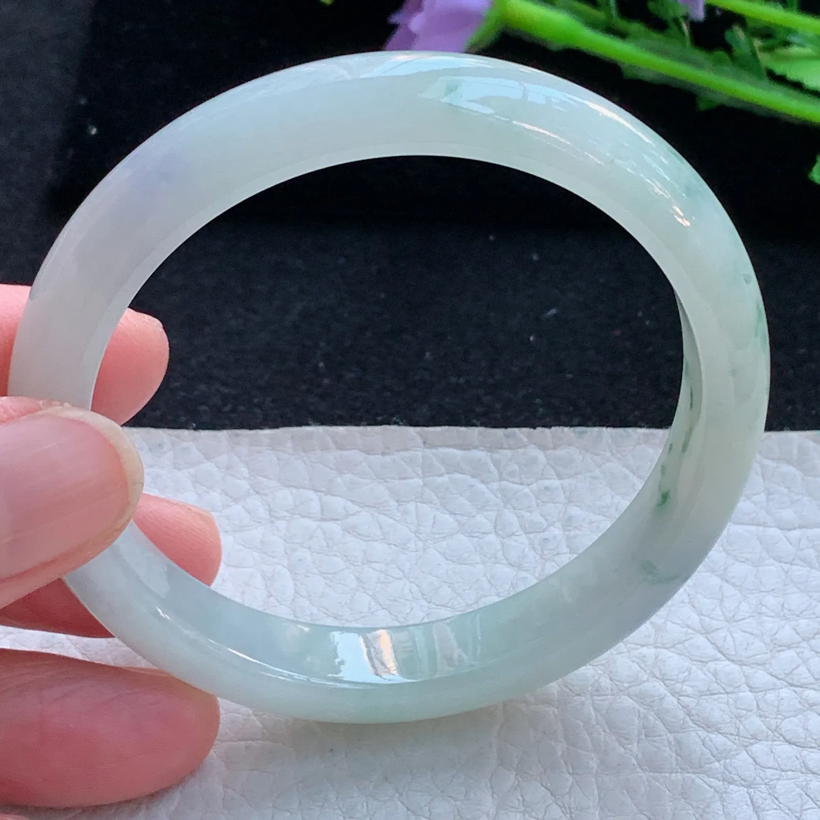 xx自然光56*10.6*7.3平安镯 缅甸翡翠a货玉手镯冰飘花宽边玉手环