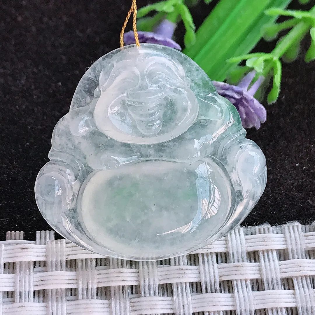 天然a货翡翠29.3/31.5/6老坑冰种起胶佛公吊坠翡翠玉佛挂件