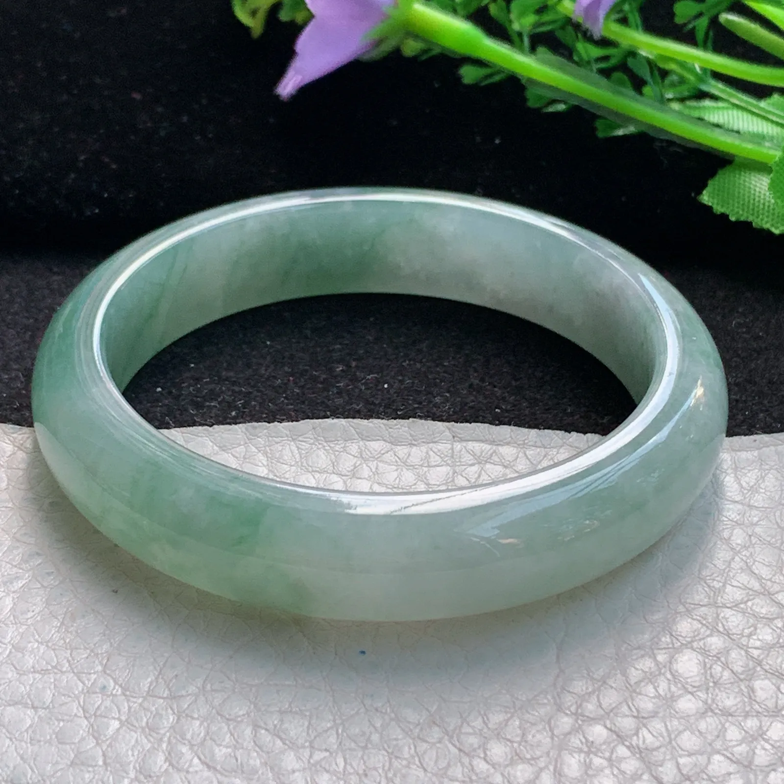 z自然光56.5*12.6*8平安镯 缅甸翡翠a货玉手镯冰胶清新宽边珠宝玉手环