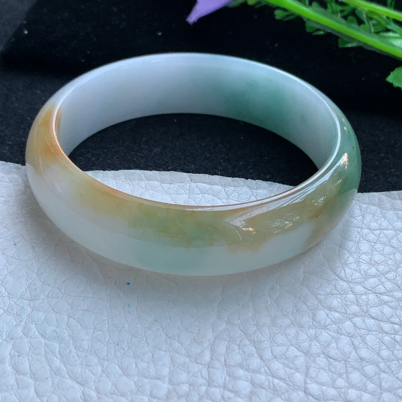 h自然光58*15.2*7轮胎镯 缅甸翡翠a货玉手镯冰三彩宽边玉手环