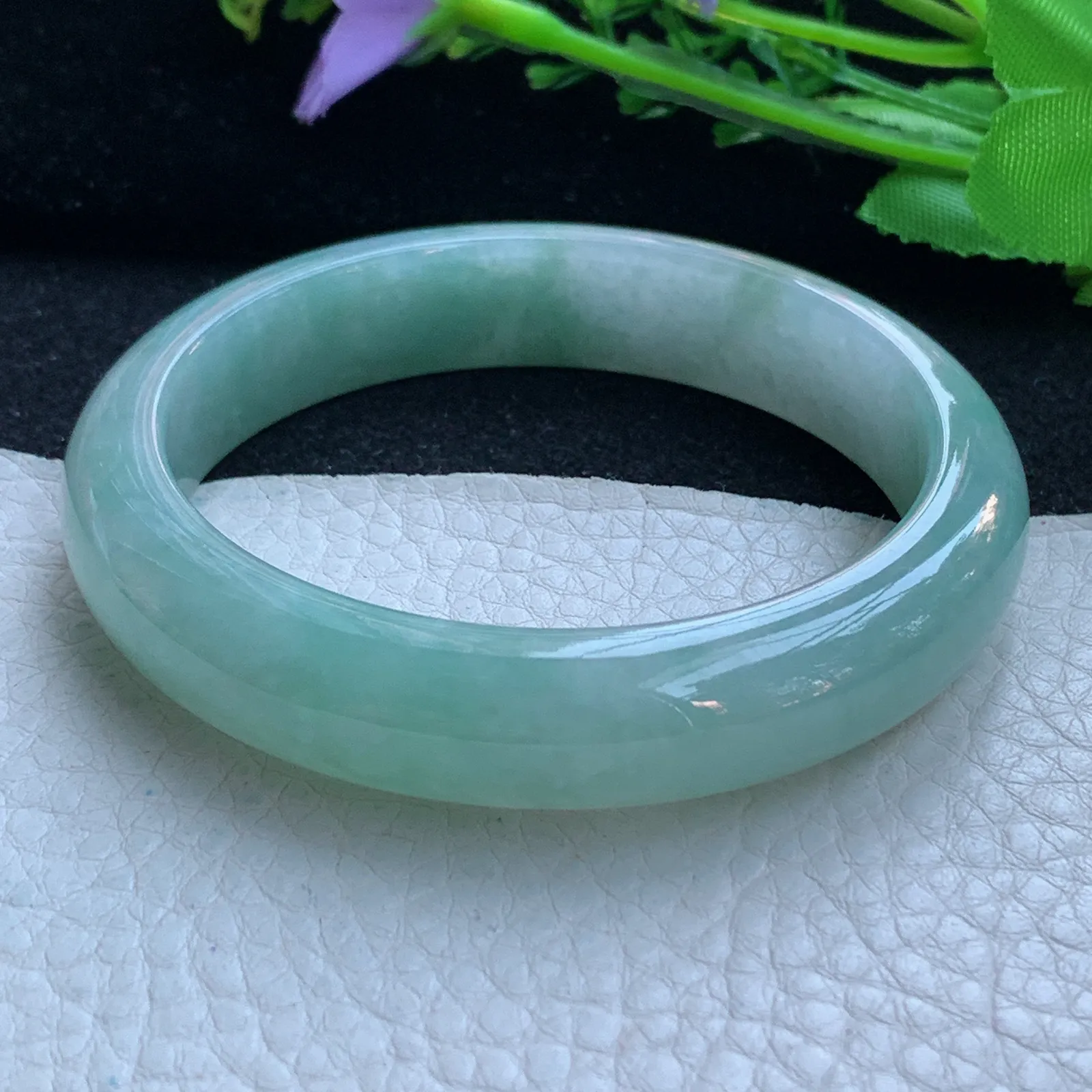 yh自然光55*12.8*8平安镯 缅甸翡翠a货玉手镯冰蓝宽边玉手环