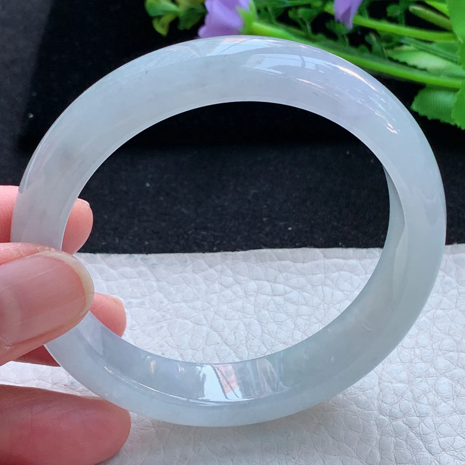 js自然光58*13.5*8.3平安镯 缅甸翡翠a货玉手镯冰纯宽边珠宝玉手环