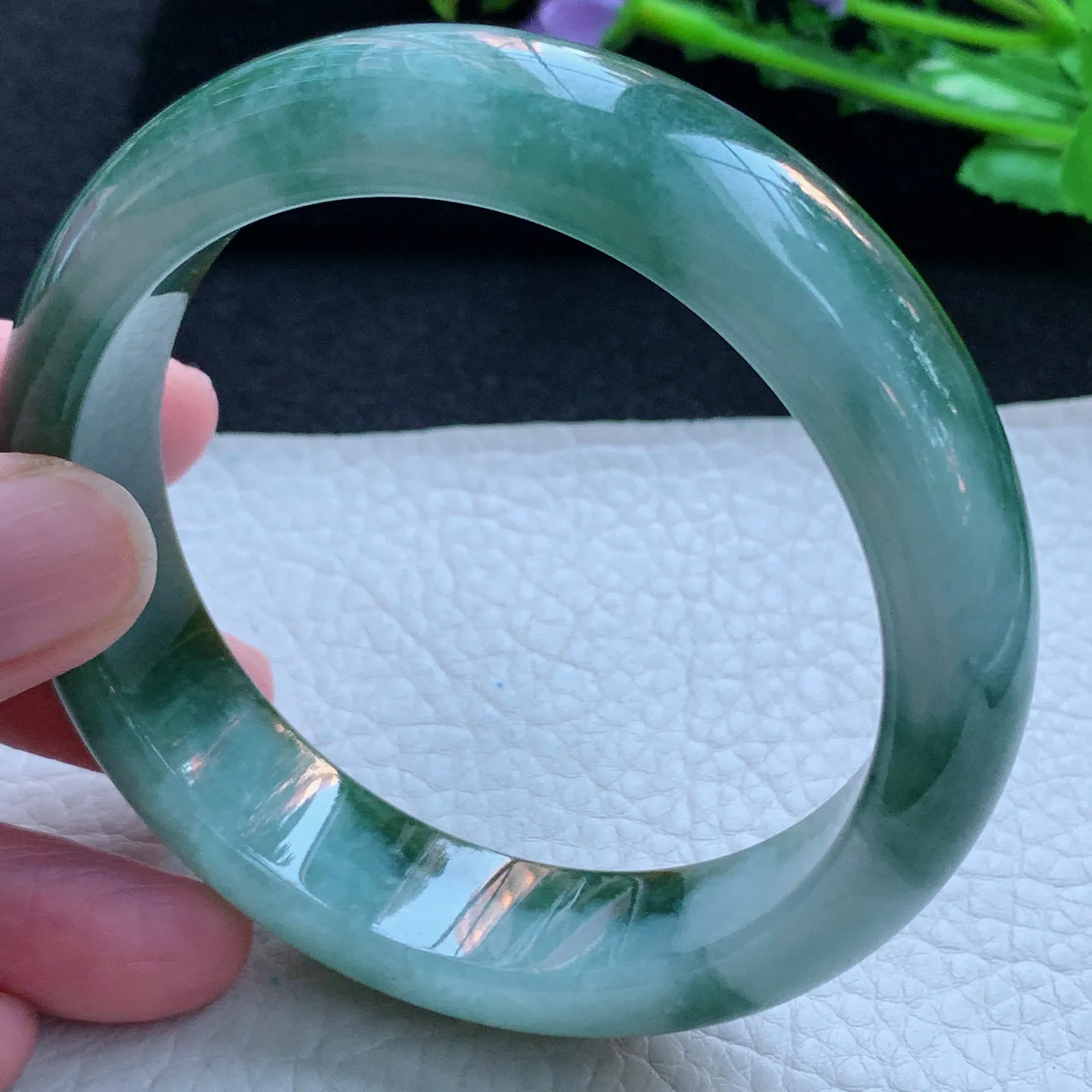 jx大圈口63*16*9.3轮胎镯 缅甸翡翠a货玉手镯飘双彩厚装宽边玉手环