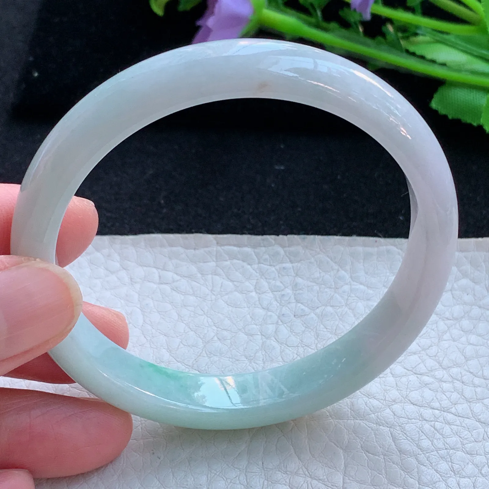 xx自然光58*11*7平安镯 缅甸翡翠a货玉手镯飘花秀气宽边玉手环