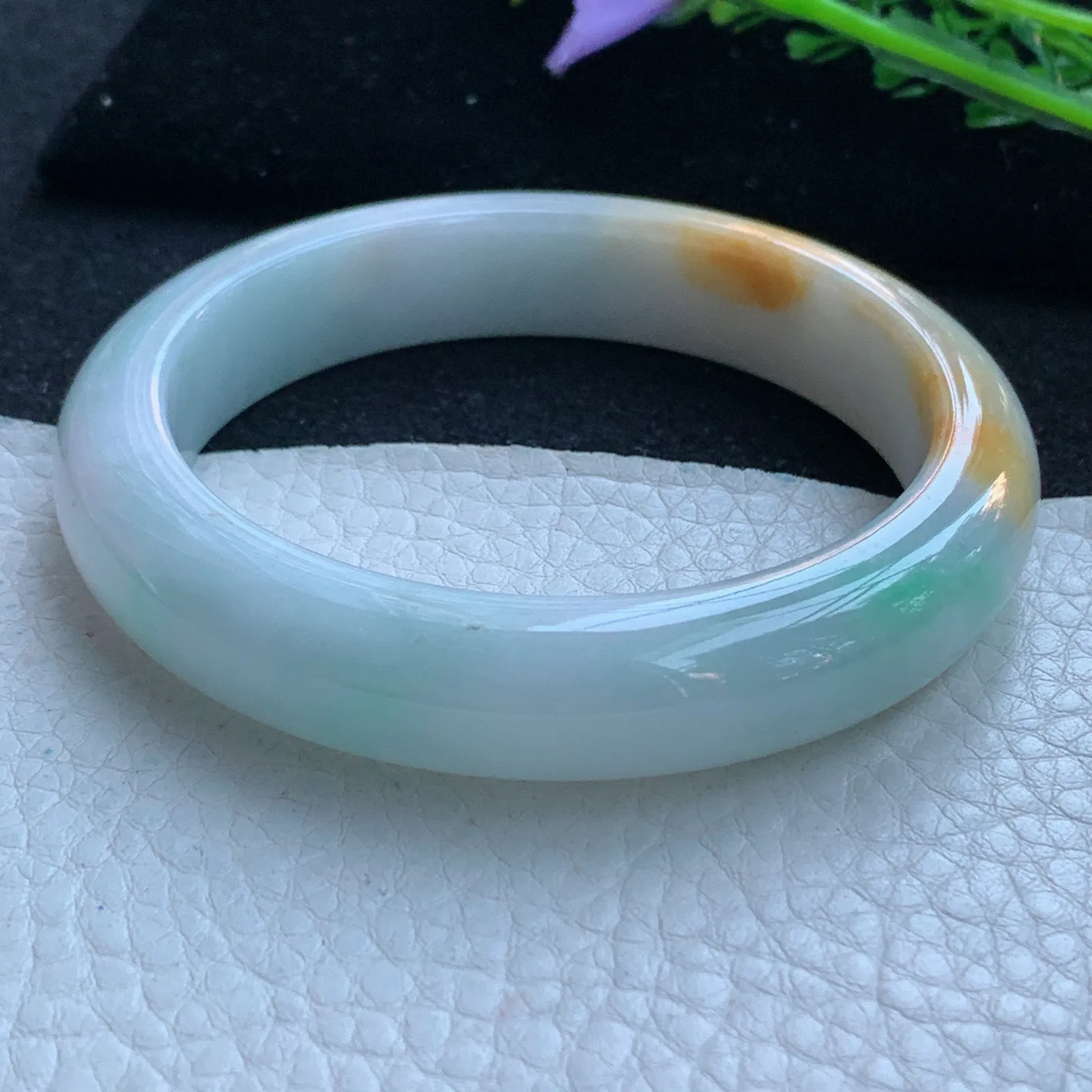 h自然光58*12.5*8.8平字镯 缅甸翡翠a货玉手镯三彩宽边玉手环