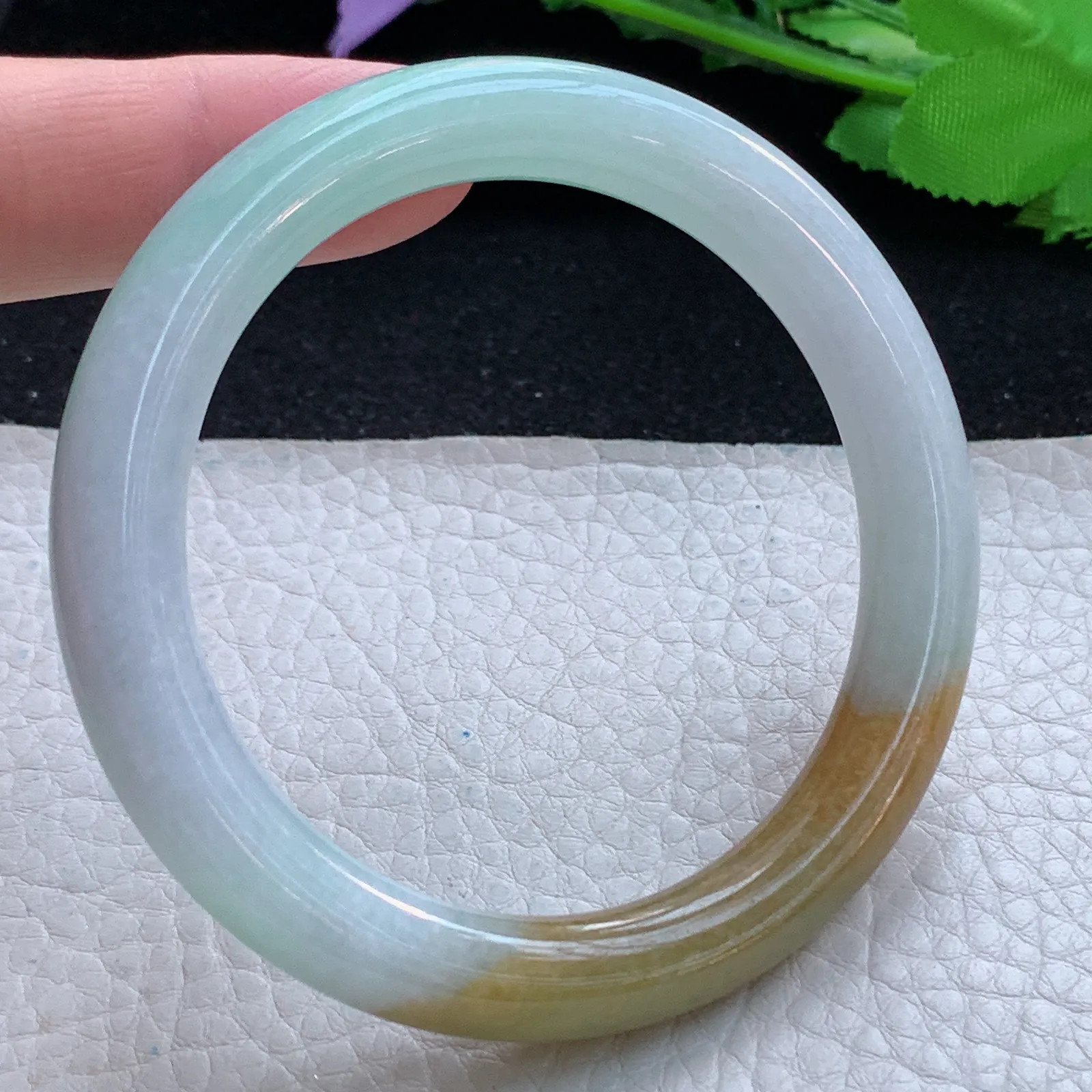 mq自然光54.5*9.5*9美人镯 缅甸翡翠a货玉手镯三彩圆条珠宝玉手环