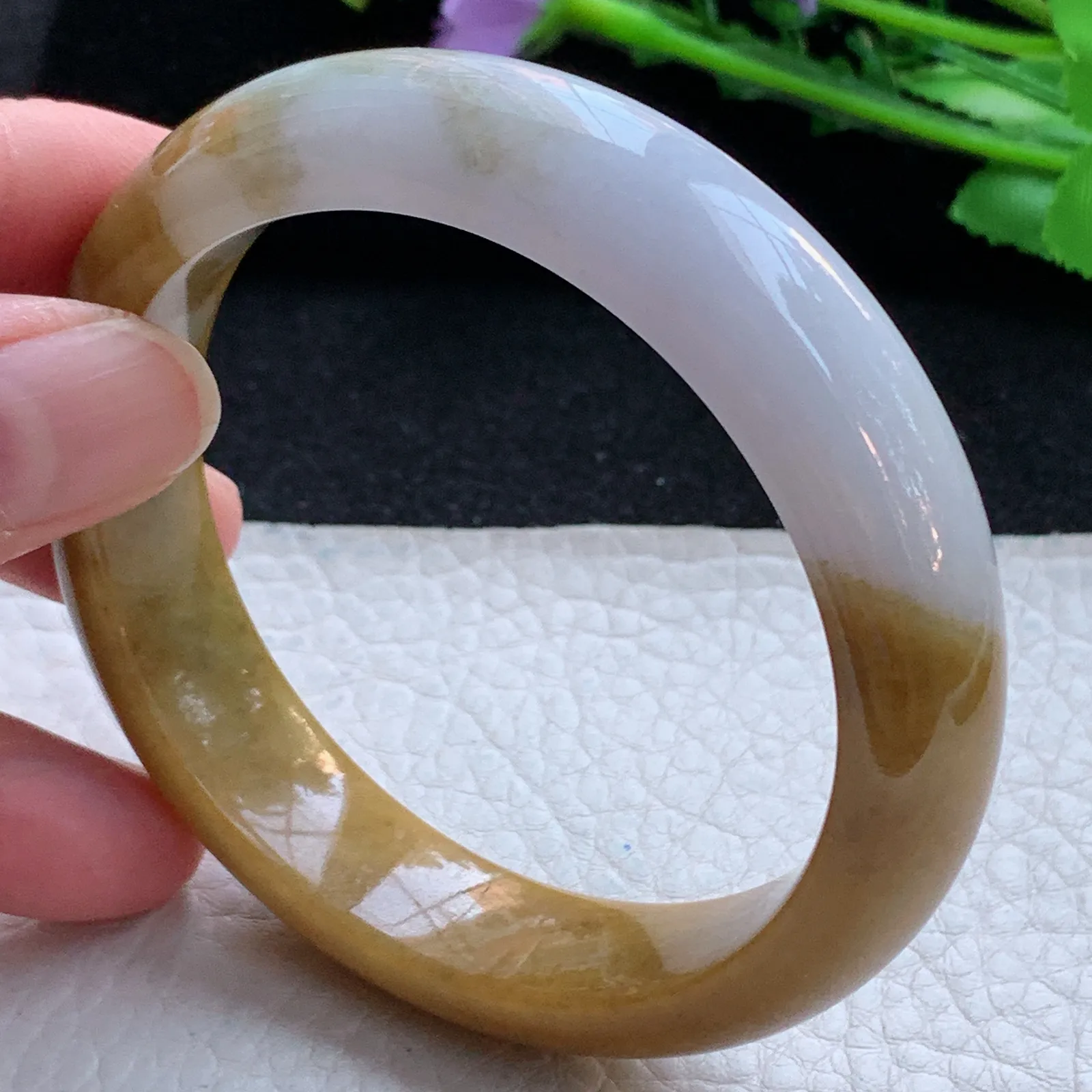 mq自然光58*14.3*8.5平安镯 缅甸翡翠a货玉手镯双彩宽边珠宝玉手环