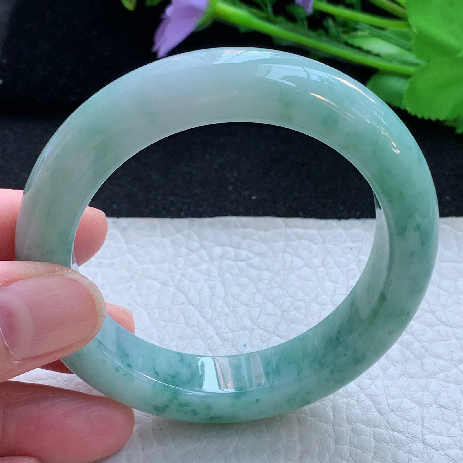 js自然光54*12.8*9.6平安镯 缅甸翡翠a货玉手镯飘花厚装宽边珠宝玉手环