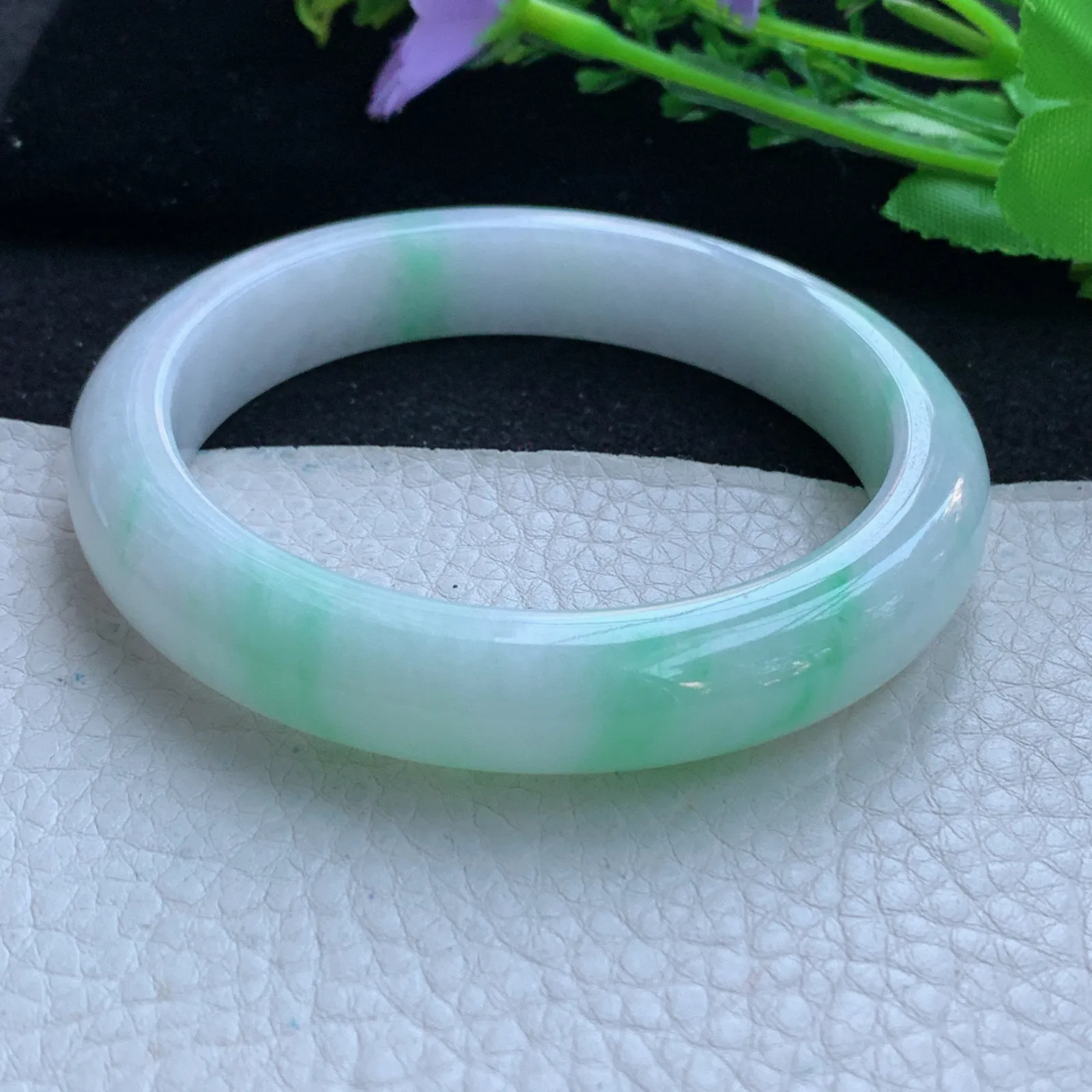 yh大圈口60*12*8.6平安镯 缅甸翡翠a货玉手镯飘阳绿宽边玉手环