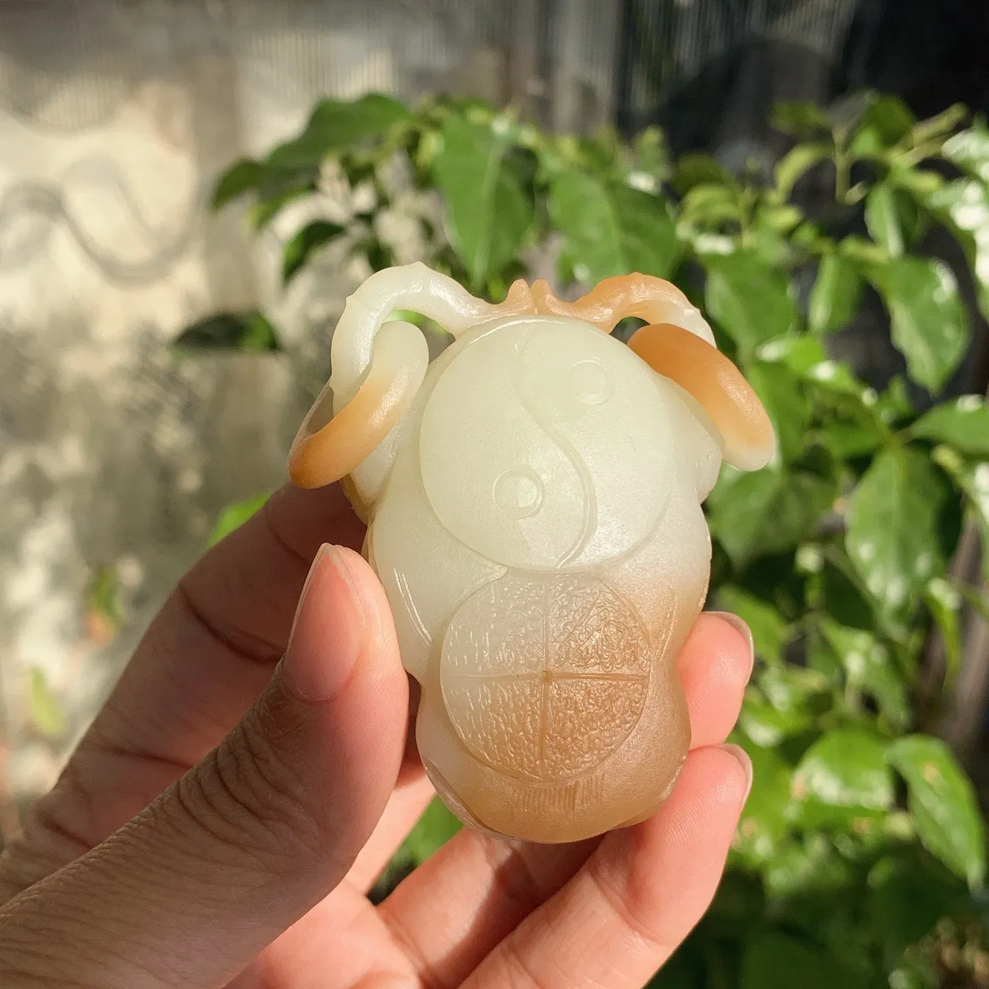 新疆且末糖扭转乾坤牛头挂件。尺寸60/43/27重91克。玉质细腻油润。手推出油。品相大气。lt251120