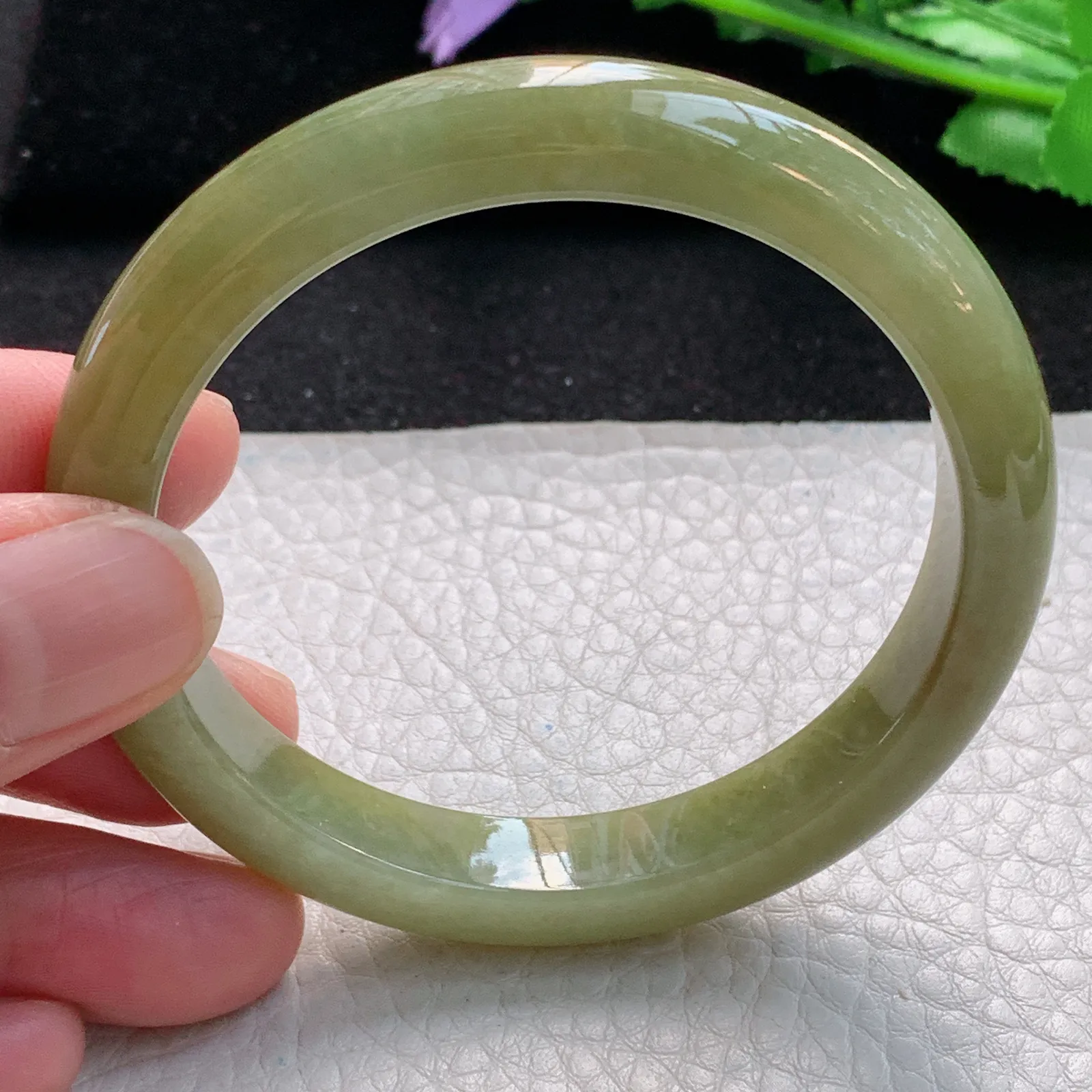 z自然光54.5*10*7.6平安镯 缅甸翡翠a货玉手镯冰黄秀气宽边珠宝玉手环