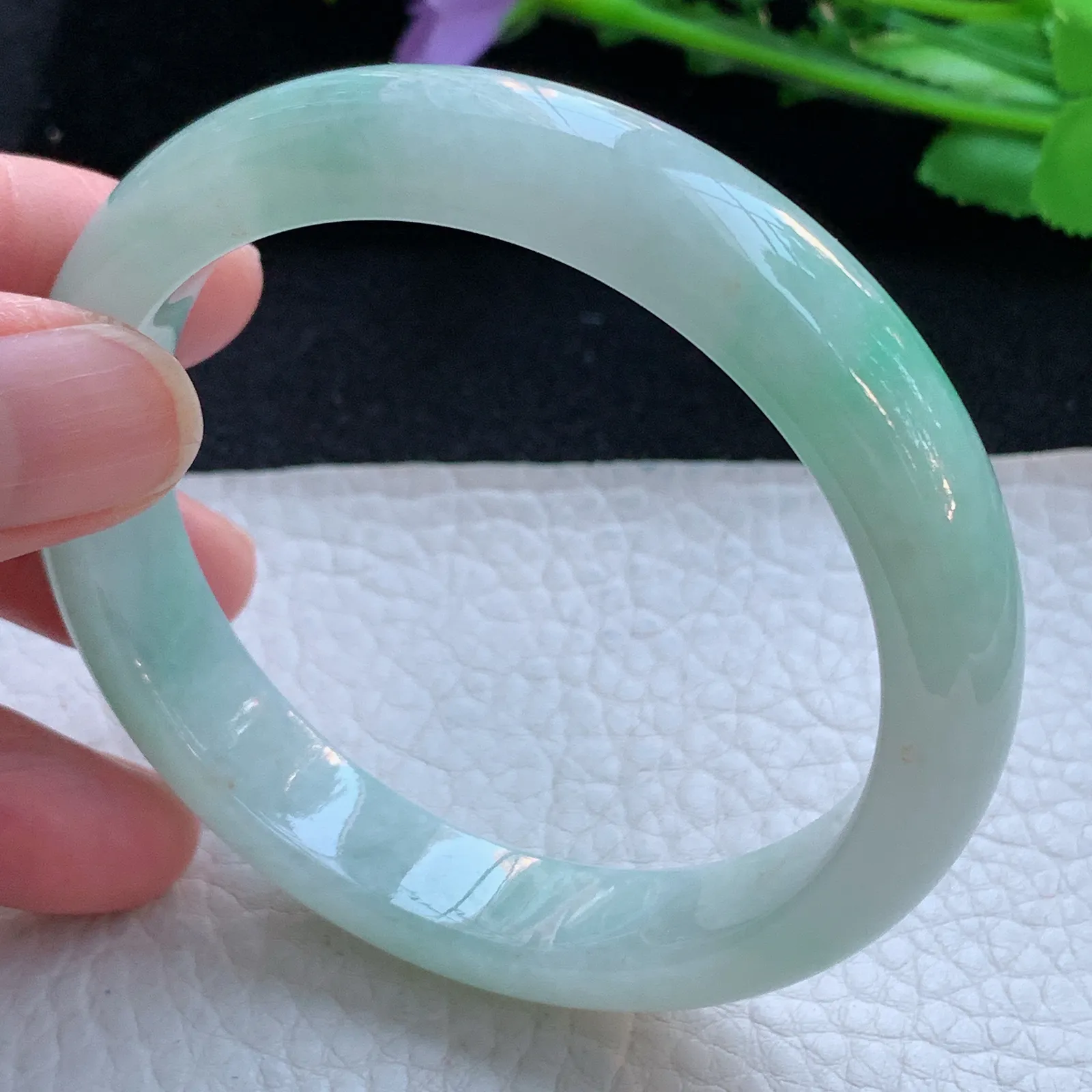 xx自然光57.5*12*7.8平安镯 缅甸翡翠a货玉手镯清爽飘绿宽边玉手环