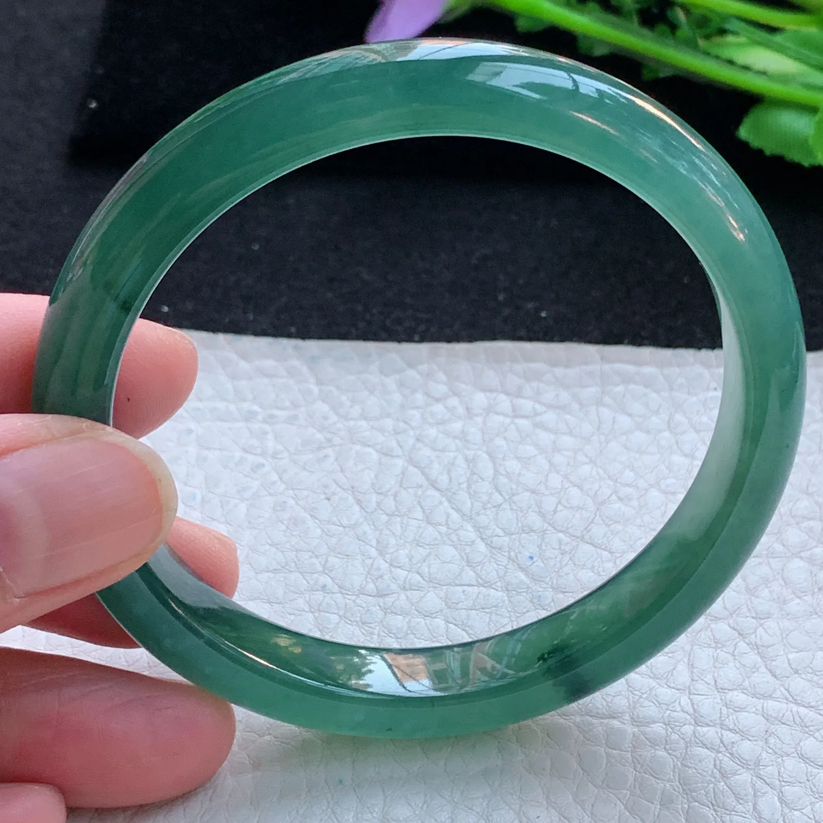 mq自然光59*10*7.3平安镯 翡翠a货玉手镯冰润蓝韵宽边珠宝玉手环