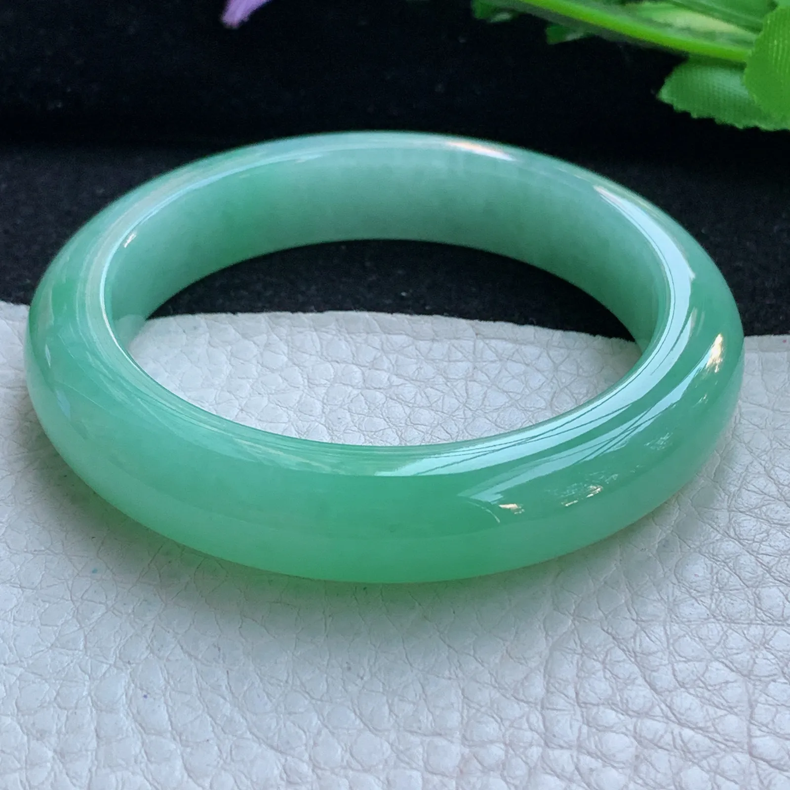 js自然光53.5*12*9.5平安镯 缅甸翡翠a货玉手镯冰阳宽边玉手环