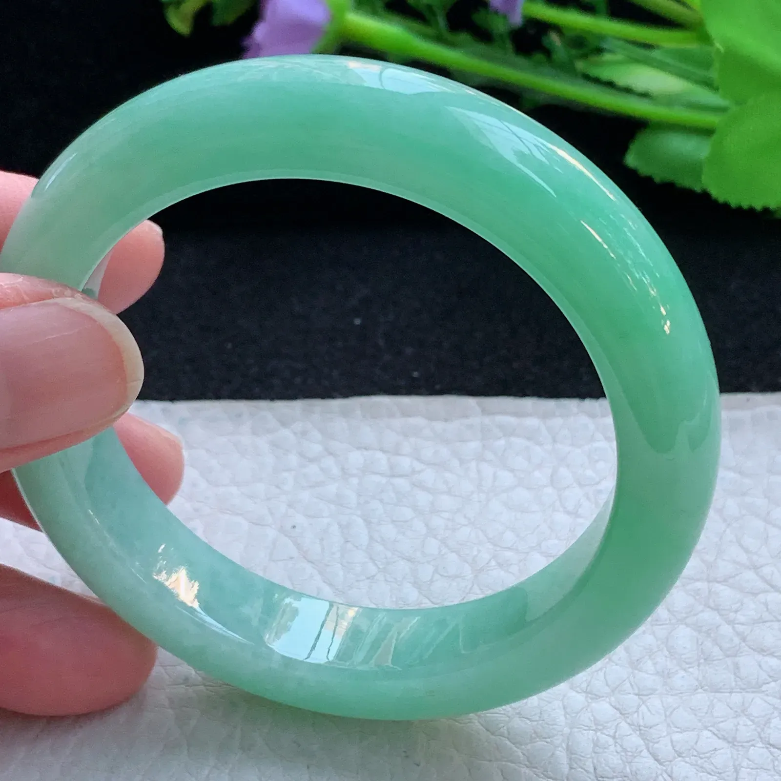 js自然光53.5*12*9.5平安镯 缅甸翡翠a货玉手镯冰阳宽边玉手环