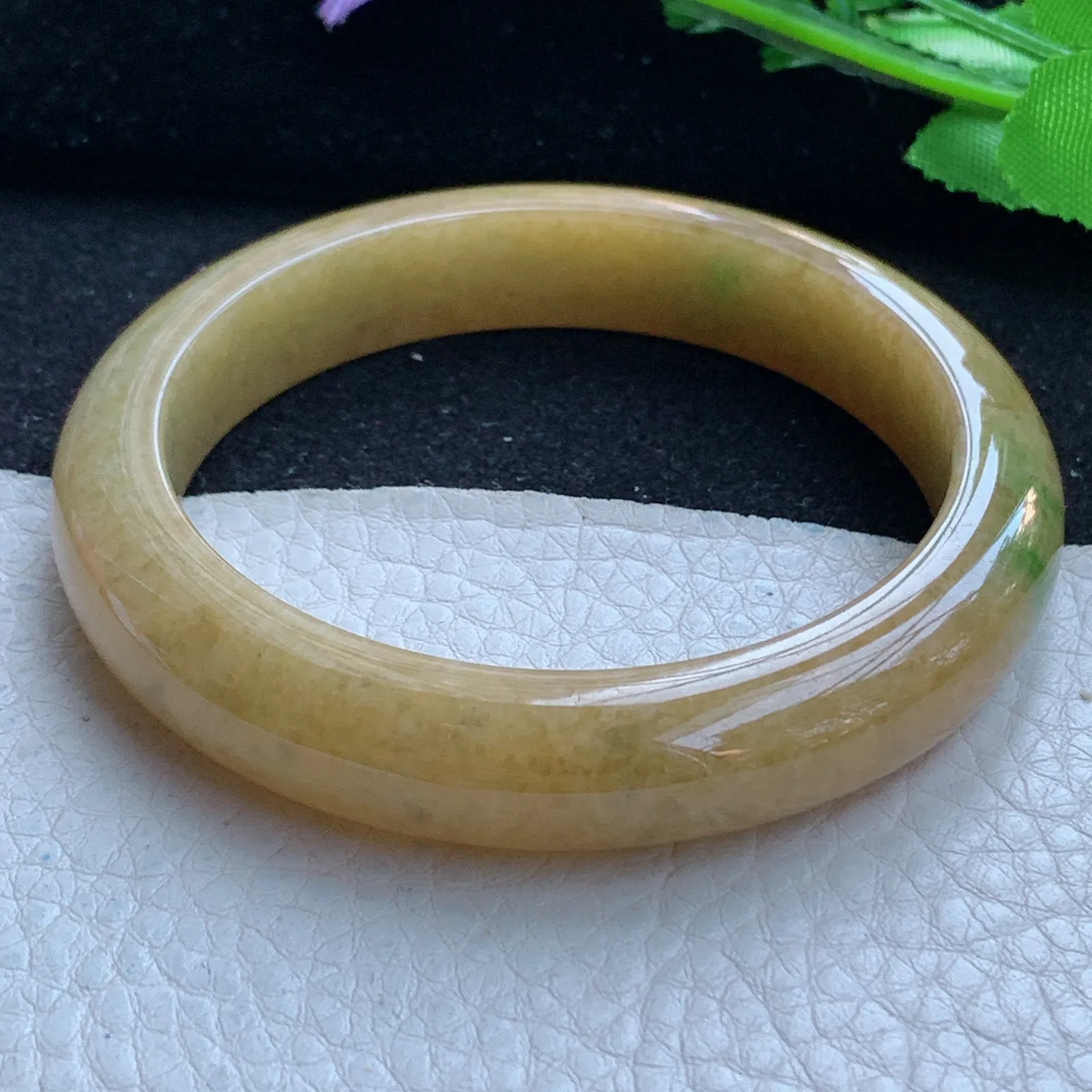 z自然光58*12*8.5平安镯 缅甸翡翠a货玉手镯黄加绿宽边珠宝玉手环