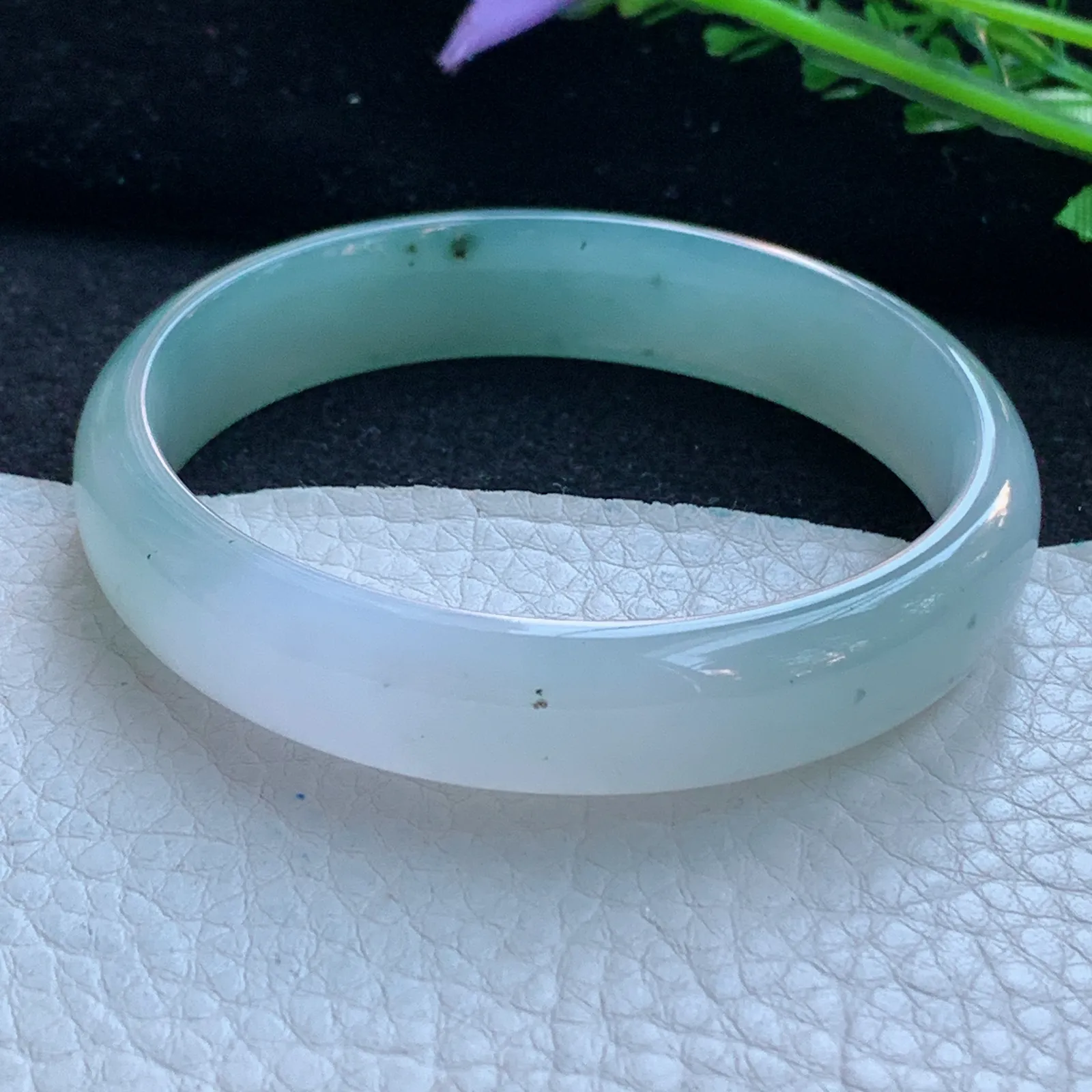 h自然光55*12*6.7平字镯 缅甸翡翠a货玉手镯冰透飘花宽边玉手环