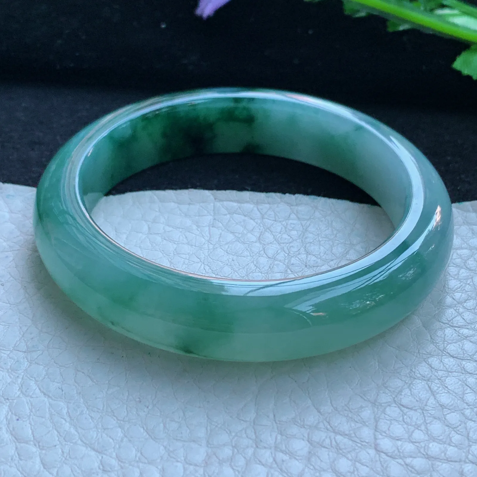 xh自然光53*12.5*8.4平安镯 缅甸翡翠a货玉手镯冰飘花宽边玉手环