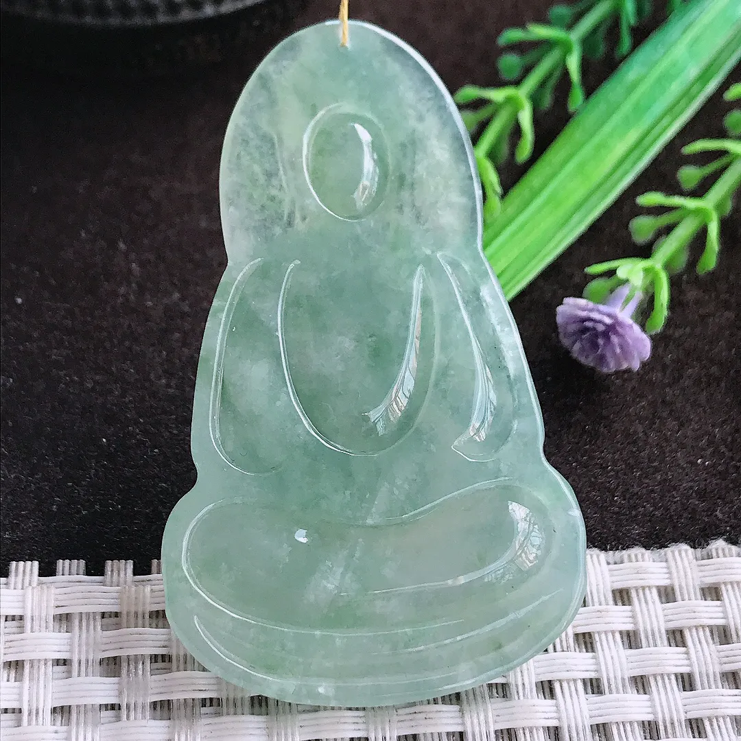 天然a货翡翠58.8/35.8/6.8老坑冰胶果冻冰晴绿素衣观音吊坠翡翠玉挂件