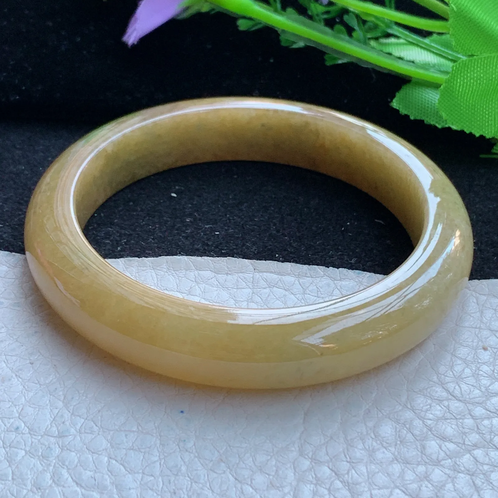 z自然光58*12*8.5平安镯 缅甸翡翠a货玉手镯黄加绿宽边珠宝玉手环