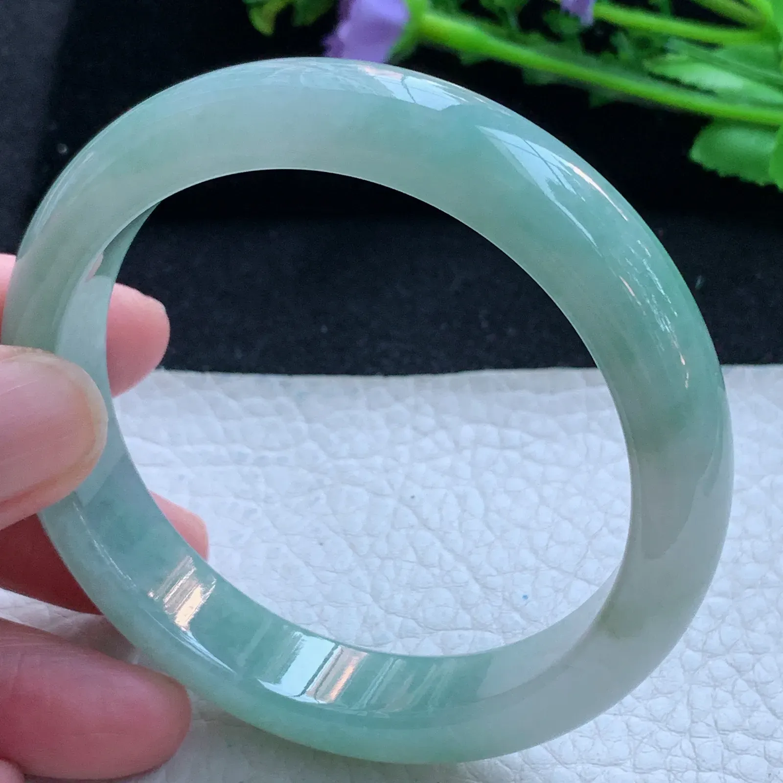 yh自然光55*12.8*8平安镯 缅甸翡翠a货玉手镯冰蓝宽边玉手环