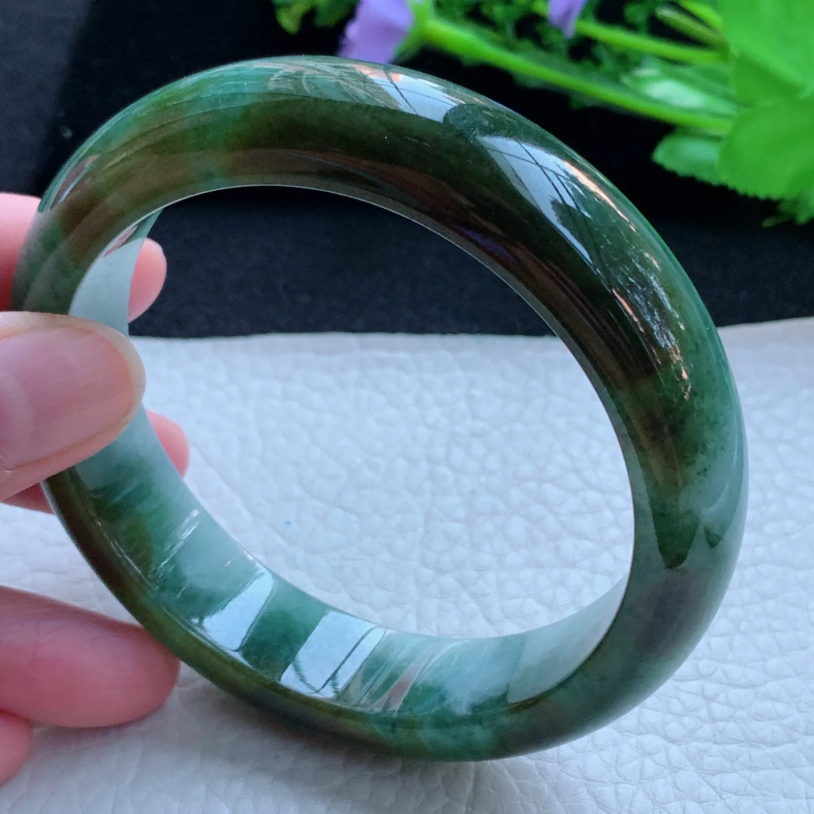 jx大圈口63*16*9.3轮胎镯 缅甸翡翠a货玉手镯飘双彩厚装宽边玉手环