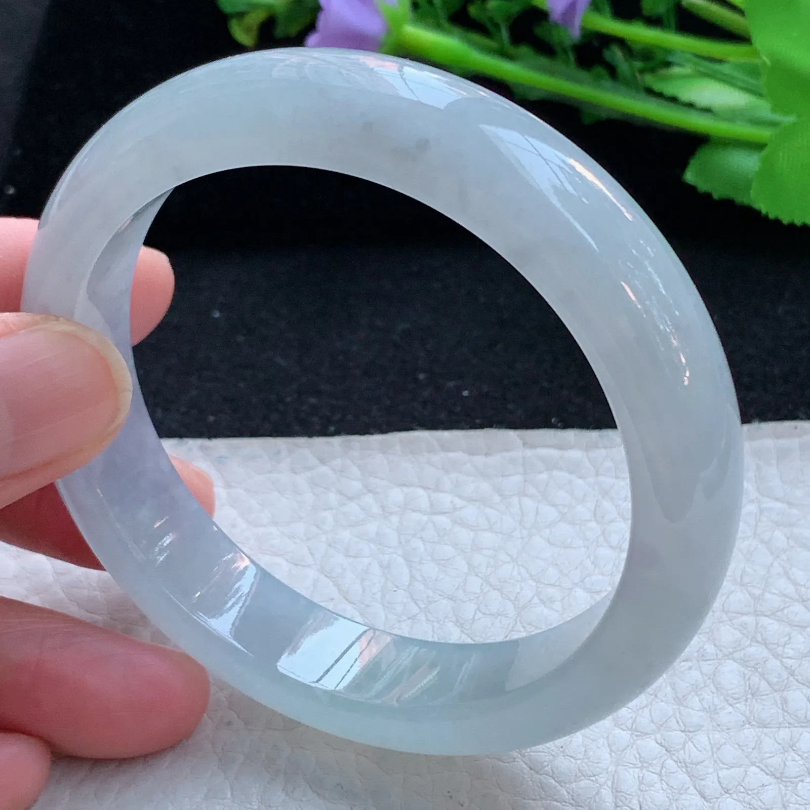 js自然光58*13.5*8.3平安镯 缅甸翡翠a货玉手镯冰纯宽边珠宝玉手环