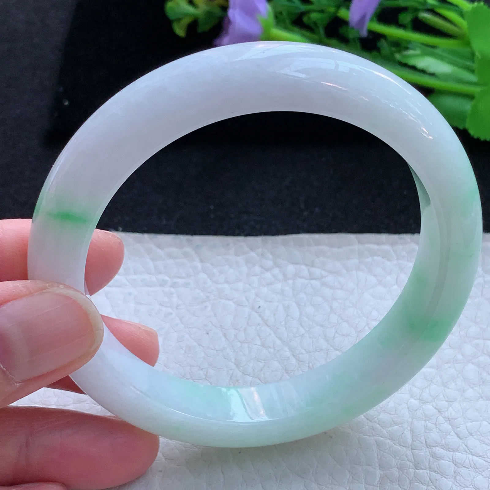 yh大圈口60*12*8.6平安镯 缅甸翡翠a货玉手镯飘阳绿宽边玉手环