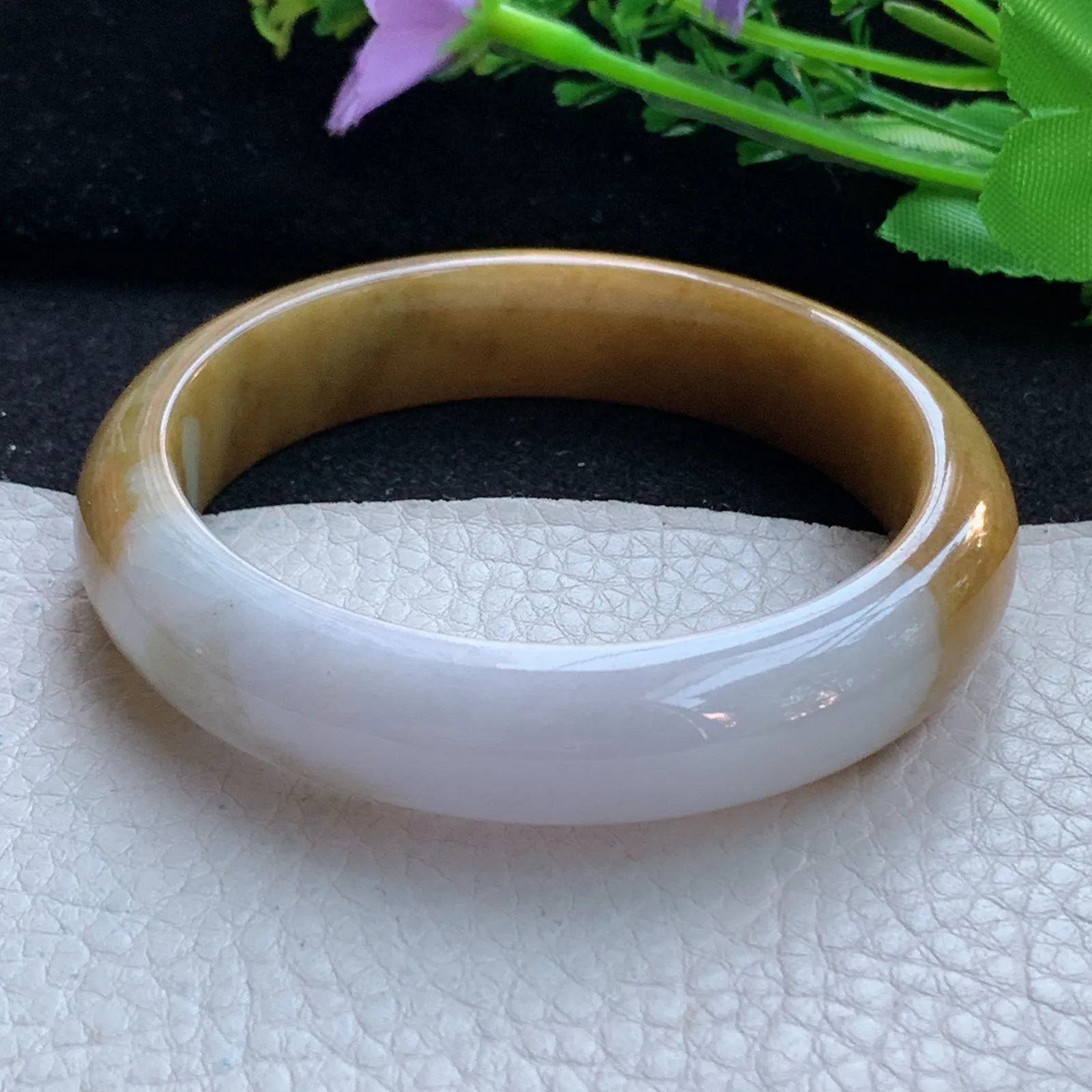 mq自然光58*14.3*8.5平安镯 缅甸翡翠a货玉手镯双彩宽边珠宝玉手环